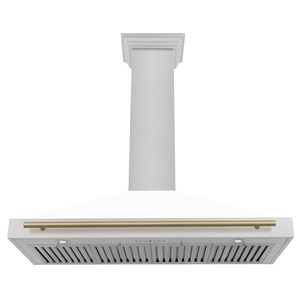 ZLINE 48 in. Autograph Edition Convertible Fingerprint Resistant Satin Stainless Steel Range Hood with White Matte Shell and Champagne Bronze Handle (KB4SNZ-WM48-CB) - Image 5