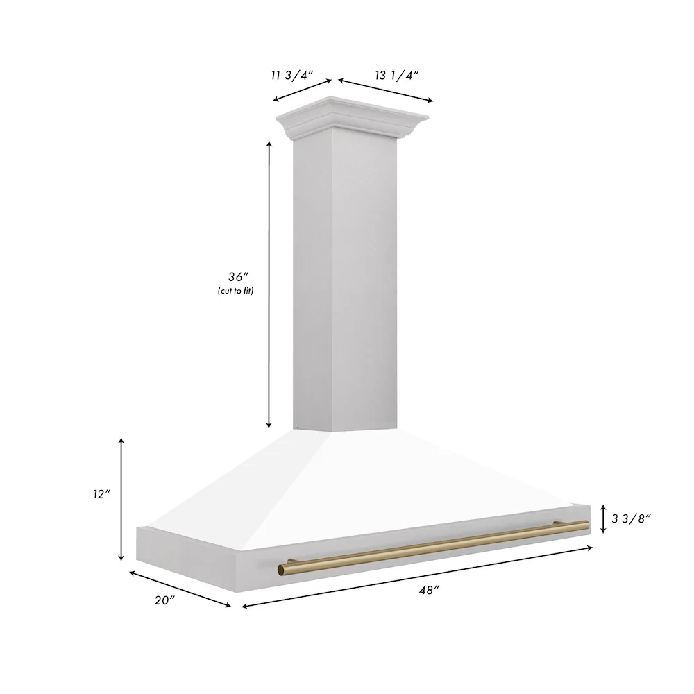 ZLINE 48 in. Autograph Edition Convertible Fingerprint Resistant Satin Stainless Steel Range Hood with White Matte Shell and Champagne Bronze Handle (KB4SNZ-WM48-CB) - Image 7