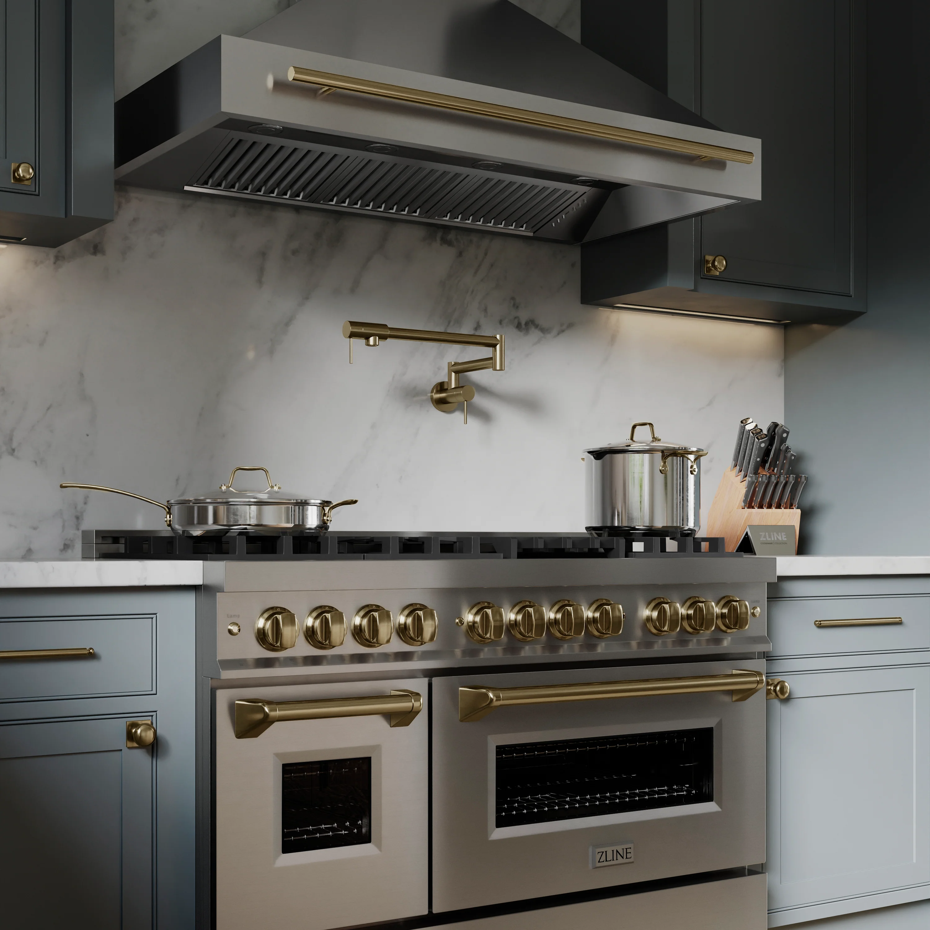ZLINE Autograph Edition 48 in. Stainless Steel Range Hood with Stainless Steel Shell and Champagne Bronze Handle (8654STZ-48-CB) - Image 2