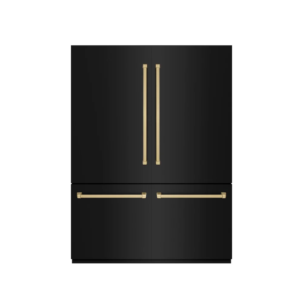 ZLINE Autograph Edition 60 in. 32.2 cu. ft. French Door Built-In Bottom Freezer Refrigerator with Water Dispenser and Ice Maker in Black Stainless Steel with Graphite Gray Interior and Champagne Bronze Accents (GRBIVZ-BS-60-CB) - Image 4