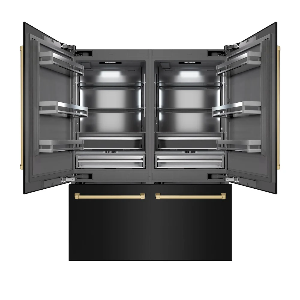ZLINE Autograph Edition 60 in. 32.2 cu. ft. French Door Built-In Bottom Freezer Refrigerator with Water Dispenser and Ice Maker in Black Stainless Steel with Graphite Gray Interior and Champagne Bronze Accents (GRBIVZ-BS-60-CB) - Image 5