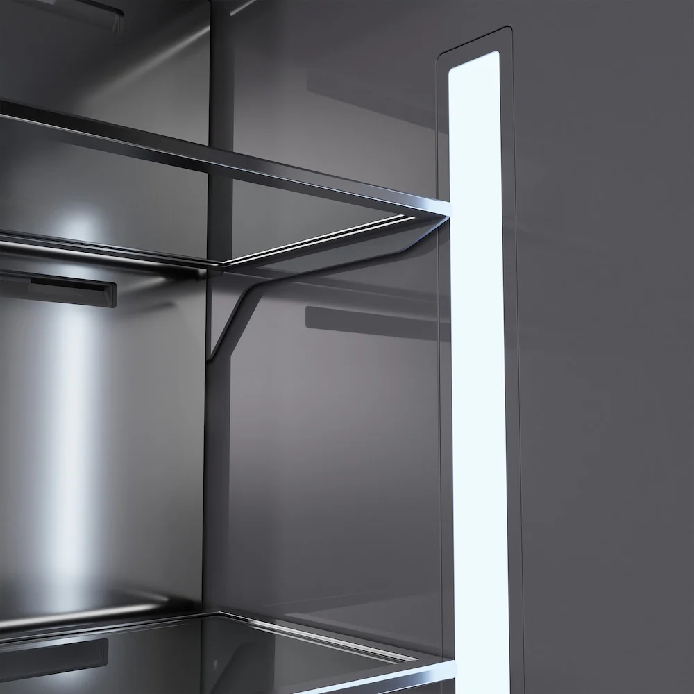ZLINE Autograph Edition 60 in. 32.2 cu. ft. French Door Built-In Bottom Freezer Refrigerator with Water Dispenser and Ice Maker in Black Stainless Steel with Graphite Gray Interior and Champagne Bronze Accents (GRBIVZ-BS-60-CB) - Image 9