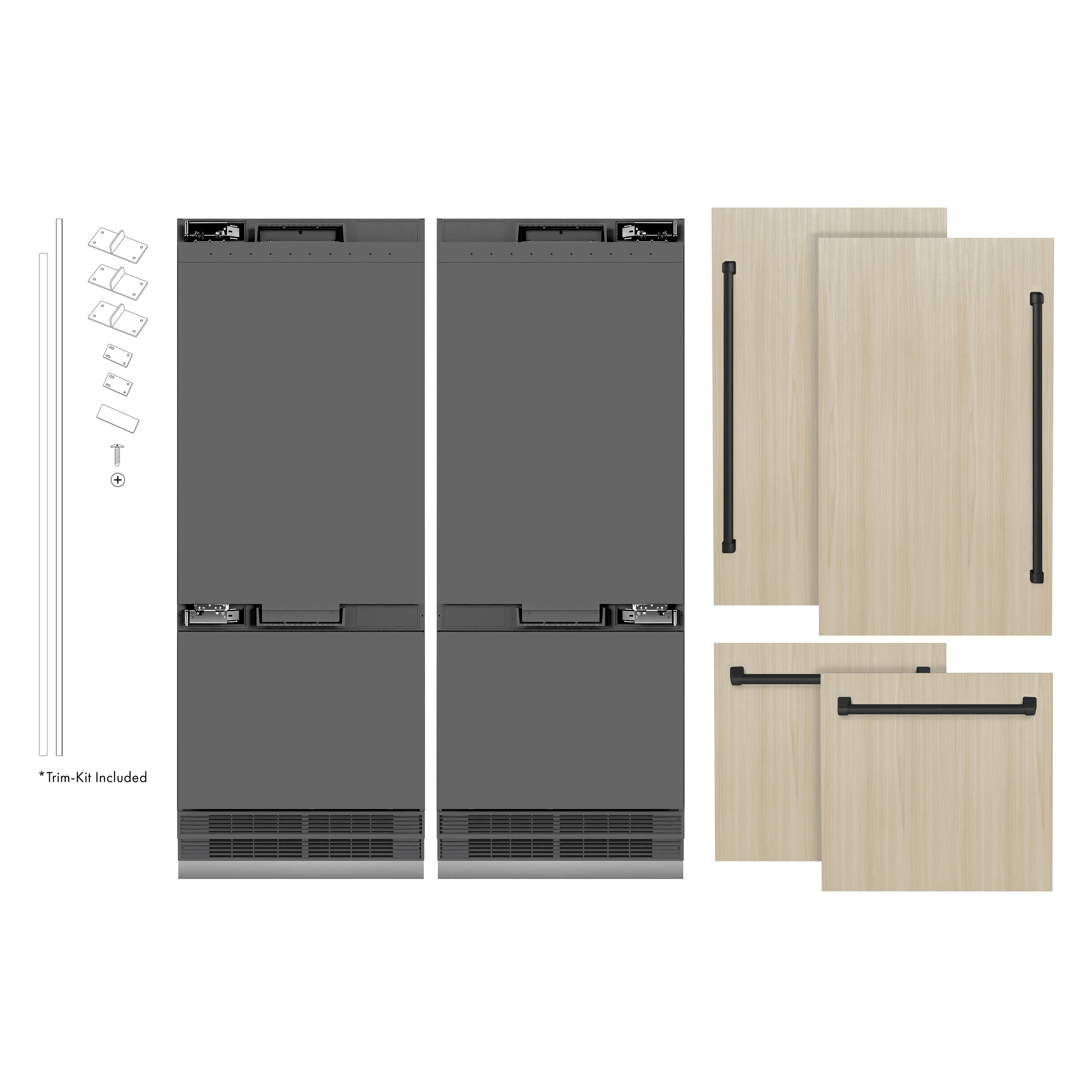 ZLINE Autograph Edition 60 in. 32.2 cu. ft. Panel Ready French Door Built-In Bottom Freezer Refrigerator with Water Dispenser and Ice Maker with Graphite Gray Interior and Matte Black Accents (GRBIVZ-60-MB) - Image 4