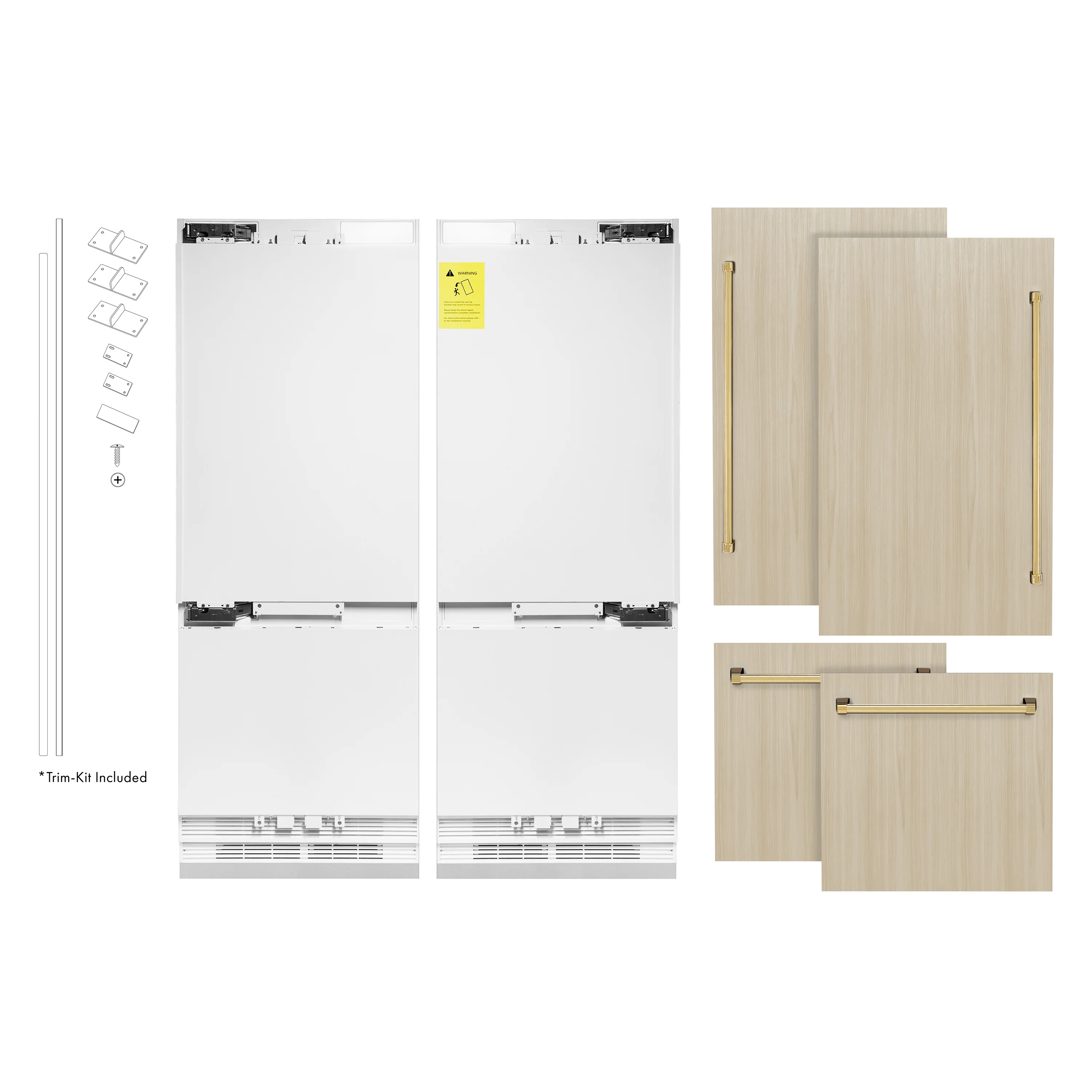 ZLINE Autograph Edition 60 in. 32.2 cu. ft. Panel Ready French Door Built-In Bottom Freezer Refrigerator with Water Dispenser and Ice Maker with Polished Gold Accents (RBIVZ-60-G) - Image 4