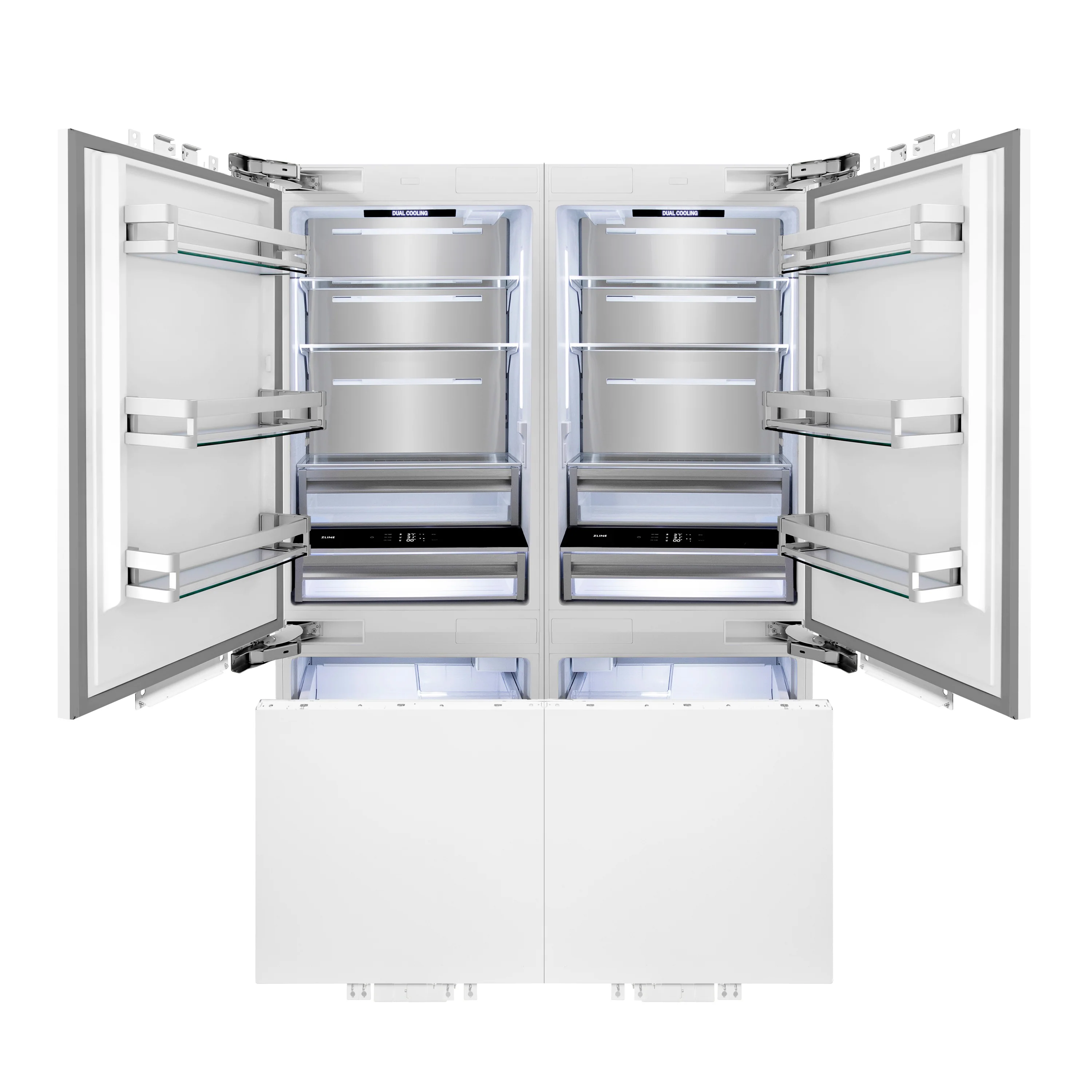 ZLINE Autograph Edition 60 in. 32.2 cu. ft. Panel Ready French Door Built-In Bottom Freezer Refrigerator with Water Dispenser and Ice Maker with Polished Gold Accents (RBIVZ-60-G) - Image 9