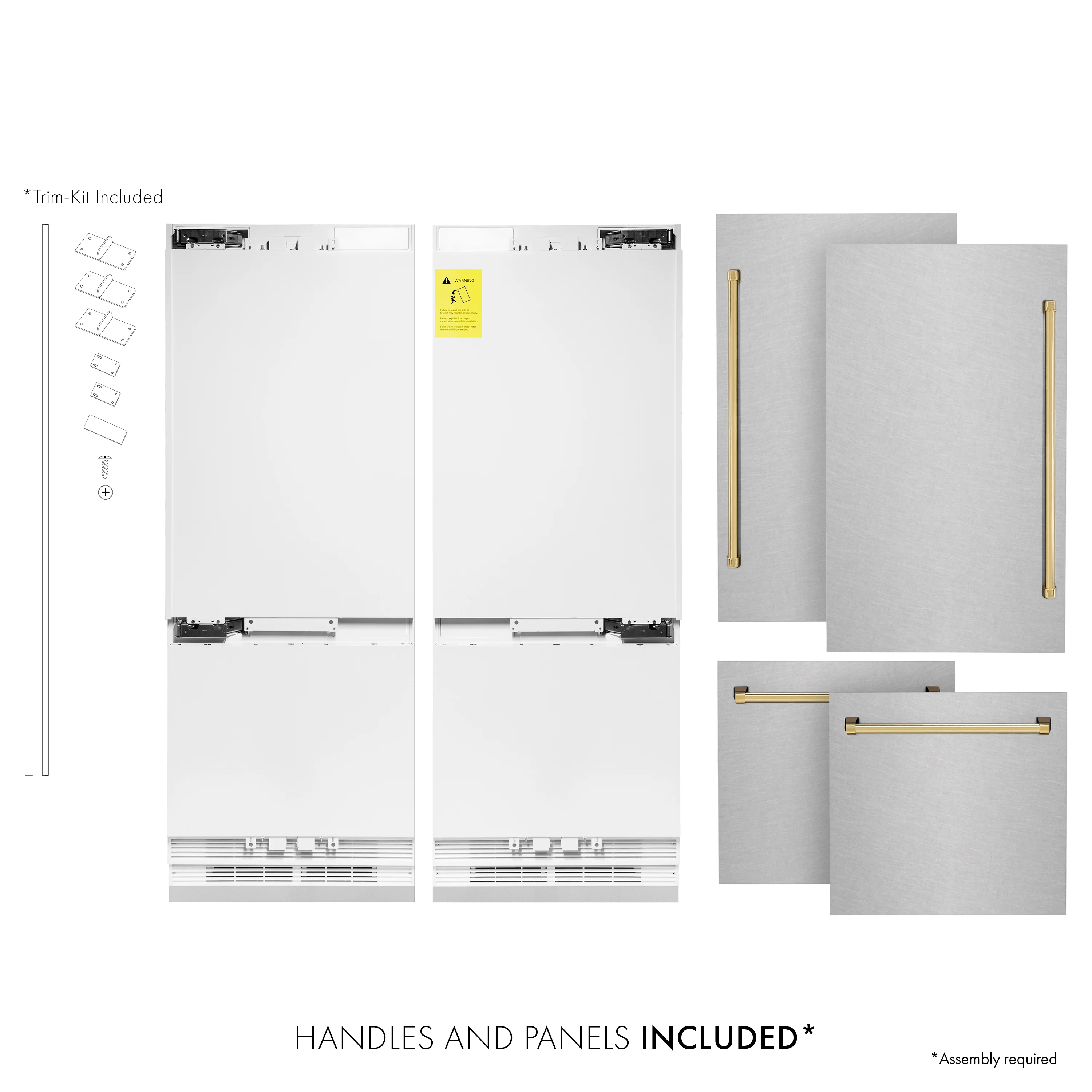 ZLINE Autograph Edition 60 in. 32.2 cu. ft. French Door Built-In Bottom Freezer Refrigerator with Water Dispenser and Ice Maker in Satin Stainless Steel with Polished Gold Accents (RBIVZ-SN-60-G) - Image 7
