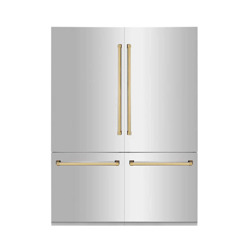 ZLINE Autograph Edition 60 in. 32.2 cu. ft. French Door Built-In Bottom Freezer Refrigerator with Water Dispenser and Ice Maker in Stainless Steel with Polished Gold Accents (RBIVZ-304-60-G) - Image 5