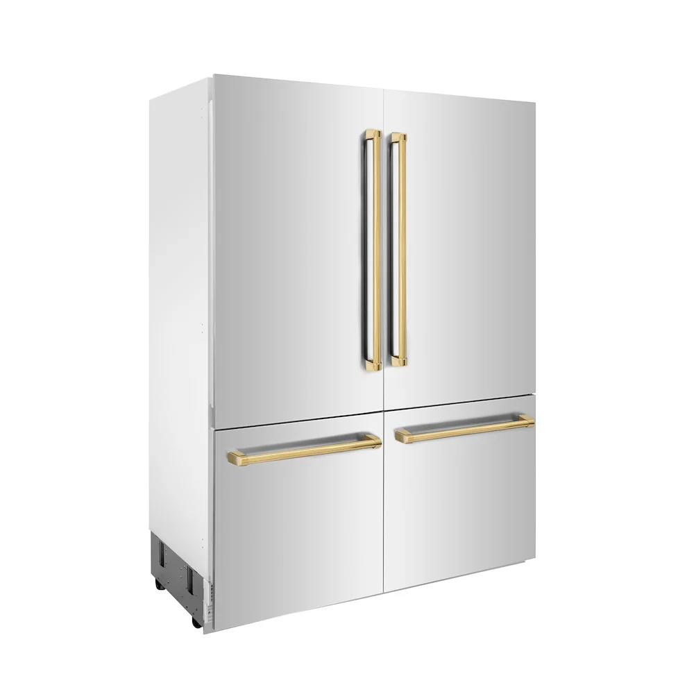 ZLINE Autograph Edition 60 in. 32.2 cu. ft. French Door Built-In Bottom Freezer Refrigerator with Water Dispenser and Ice Maker in Stainless Steel with Polished Gold Accents (RBIVZ-304-60-G) - Image 7
