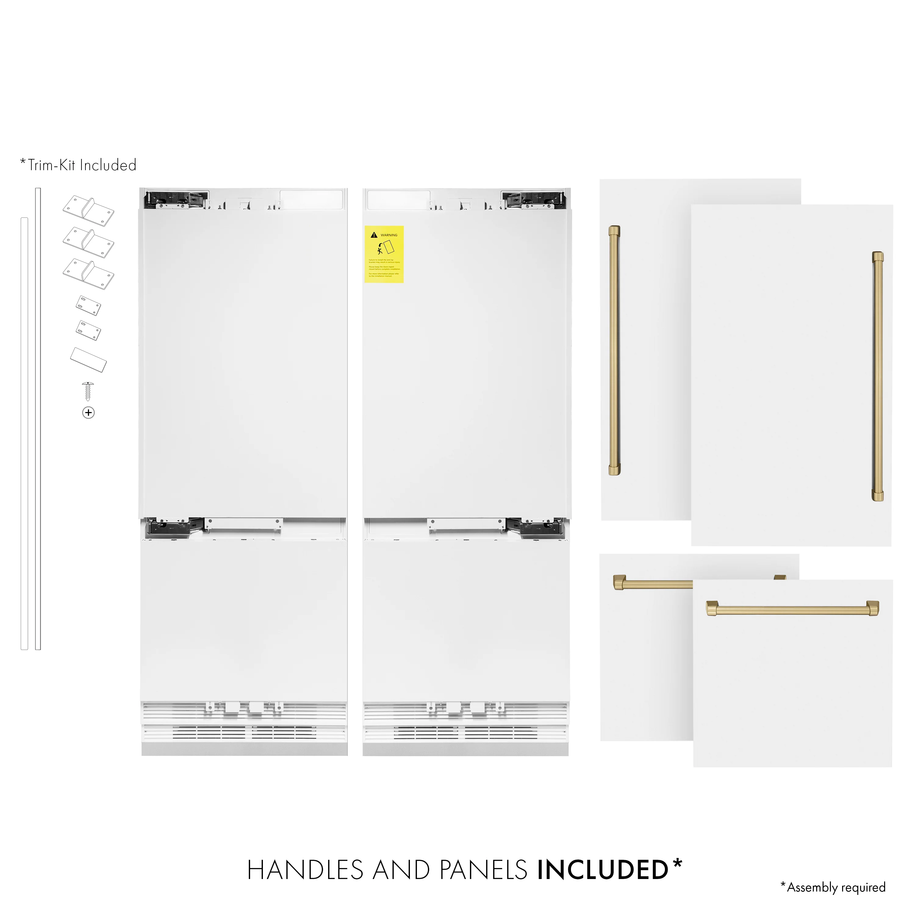 ZLINE Autograph Edition 60 in. 32.2 cu. ft. French Door Built-In Bottom Freezer Refrigerator with Water Dispenser and Ice Maker in White Matte with Champagne Bronze Accents (RBIVZ-WM-60-CB) - Image 3