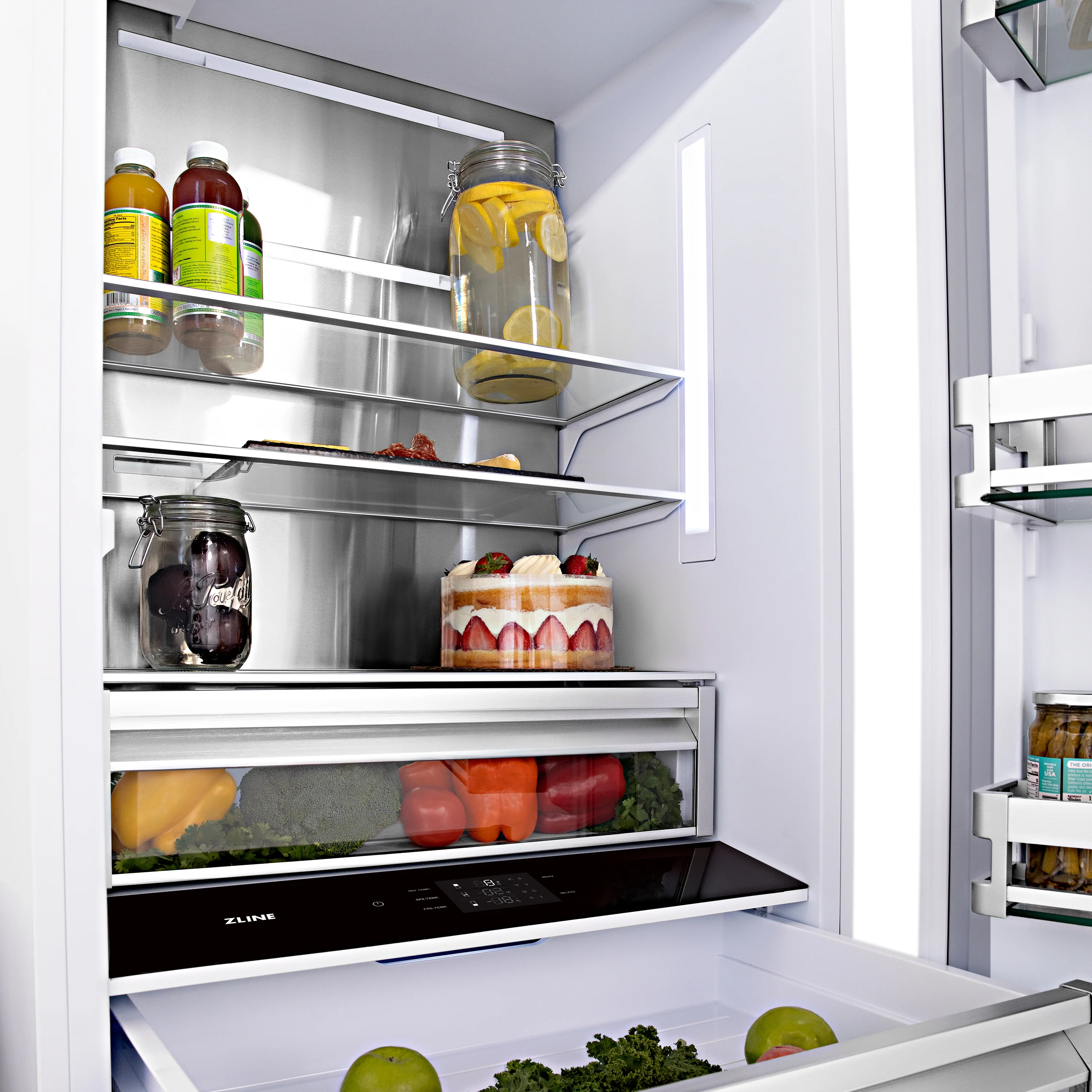 ZLINE Autograph Edition 60 in. 32.2 cu. ft. French Door Built-In Bottom Freezer Refrigerator with Water Dispenser and Ice Maker in White Matte with Champagne Bronze Accents (RBIVZ-WM-60-CB) - Image 8