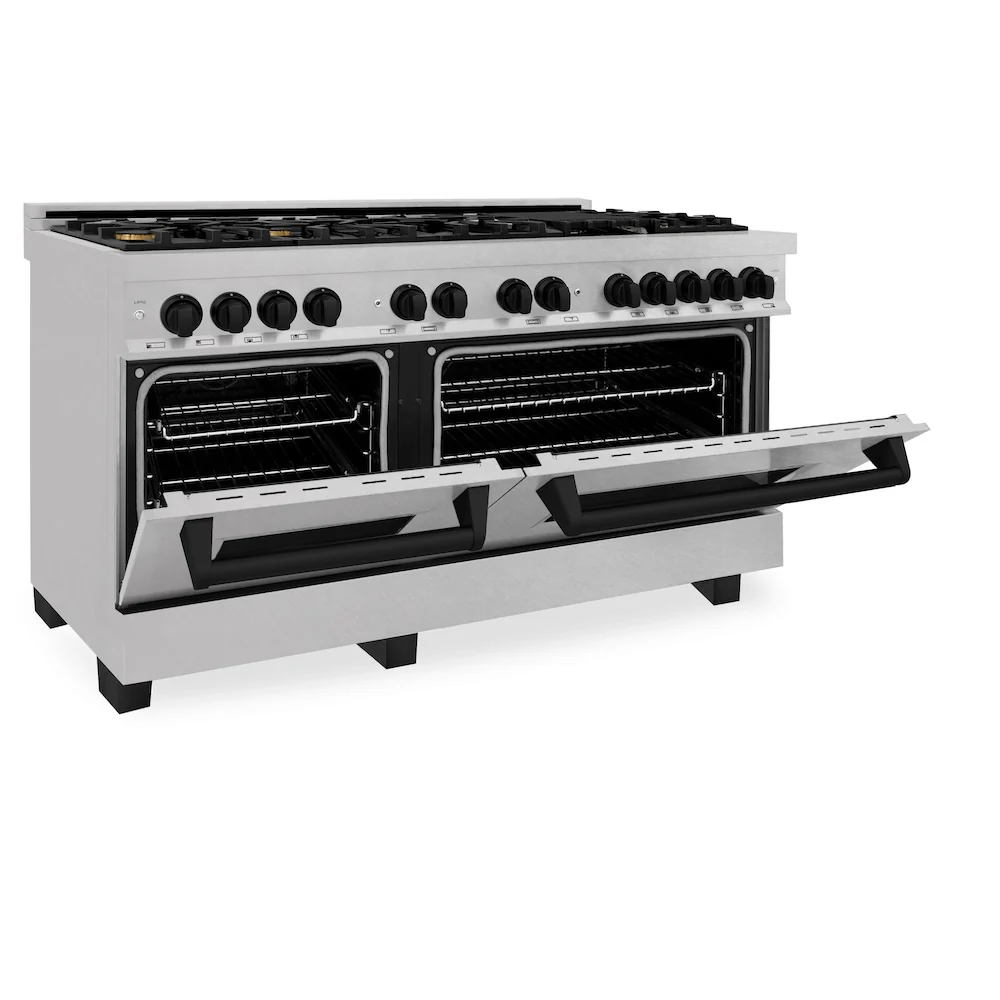 ZLINE Autograph Edition 60 in. 7.4 cu. ft. Legacy Dual Fuel Range with 9 Burner Gas Cooktop and 2 Electric Convection Ovens in Satin Stainless Steel and Matte Black Accents, Open Box-Great Condition - Image 8