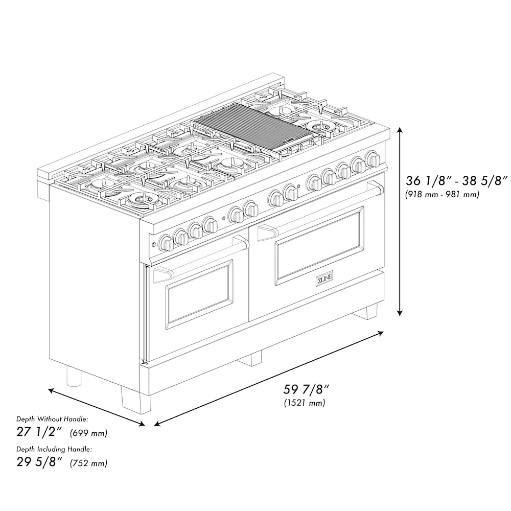 ZLINE Autograph Edition 60 in. 7.4 cu. ft. Legacy Dual Fuel Range with 9 Burner Gas Cooktop and 2 Electric Convection Ovens in Stainless Steel and Champagne Bronze Accents, Open Box-Great Condition - Image 12