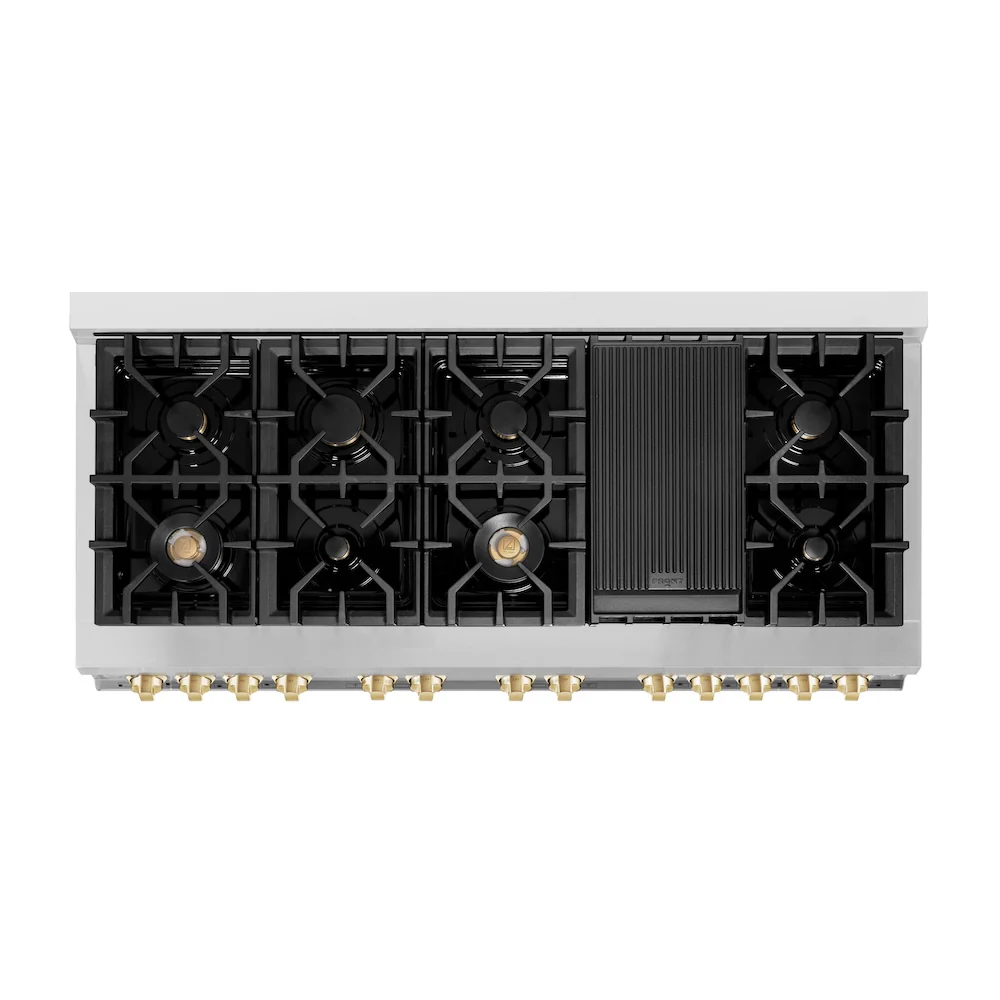 ZLINE Autograph Edition 60 in. 7.4 cu. ft. Legacy Dual Fuel Range with 9 Burner Gas Cooktop and 2 Electric Convection Ovens in Stainless Steel and Polished Gold Accents, Open Box-Great Condition - Image 2
