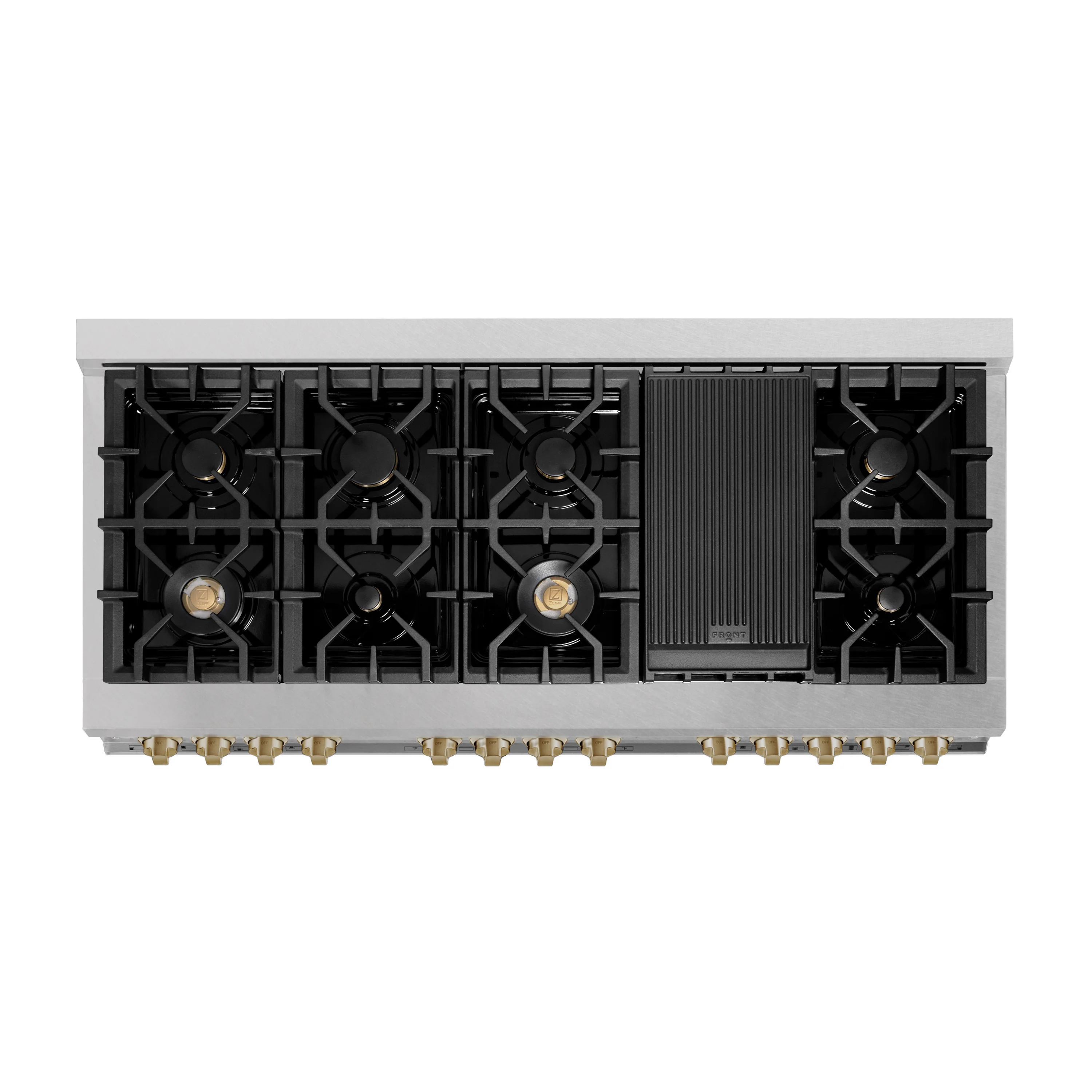 ZLINE Autograph Edition 60 in. 7.4 cu. ft. Legacy Dual Fuel Range with 9 Burner Gas Cooktop and 2 Electric Convection Ovens in Satin Stainless Steel with White Matte Doors and Champagne Bronze Accents (RASZ-WM-60-CB) - Image 10