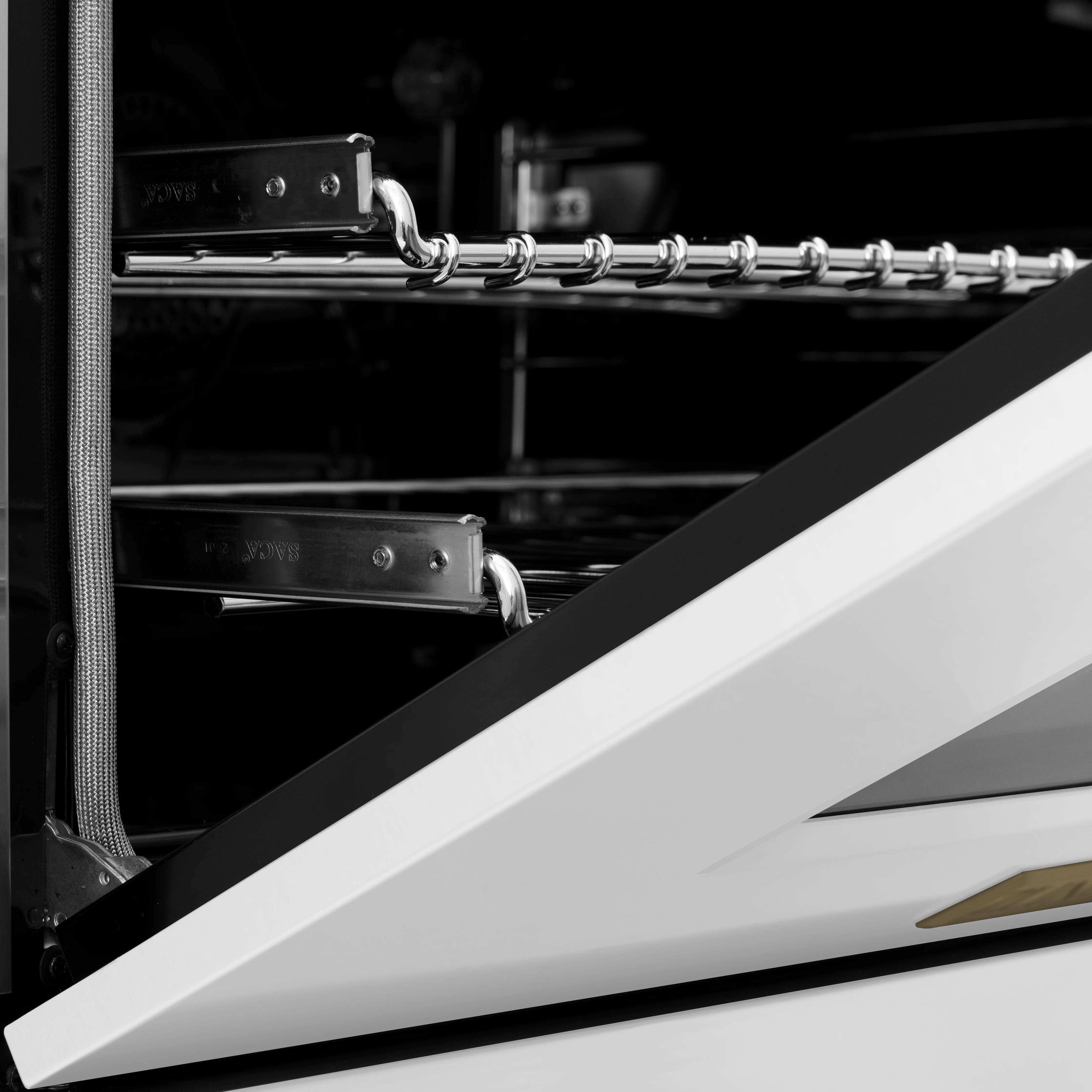 ZLINE Autograph Edition 60 in. 7.4 cu. ft. Legacy Dual Fuel Range with 9 Burner Gas Cooktop and 2 Electric Convection Ovens in Satin Stainless Steel with White Matte Doors and Champagne Bronze Accents (RASZ-WM-60-CB) - Image 7