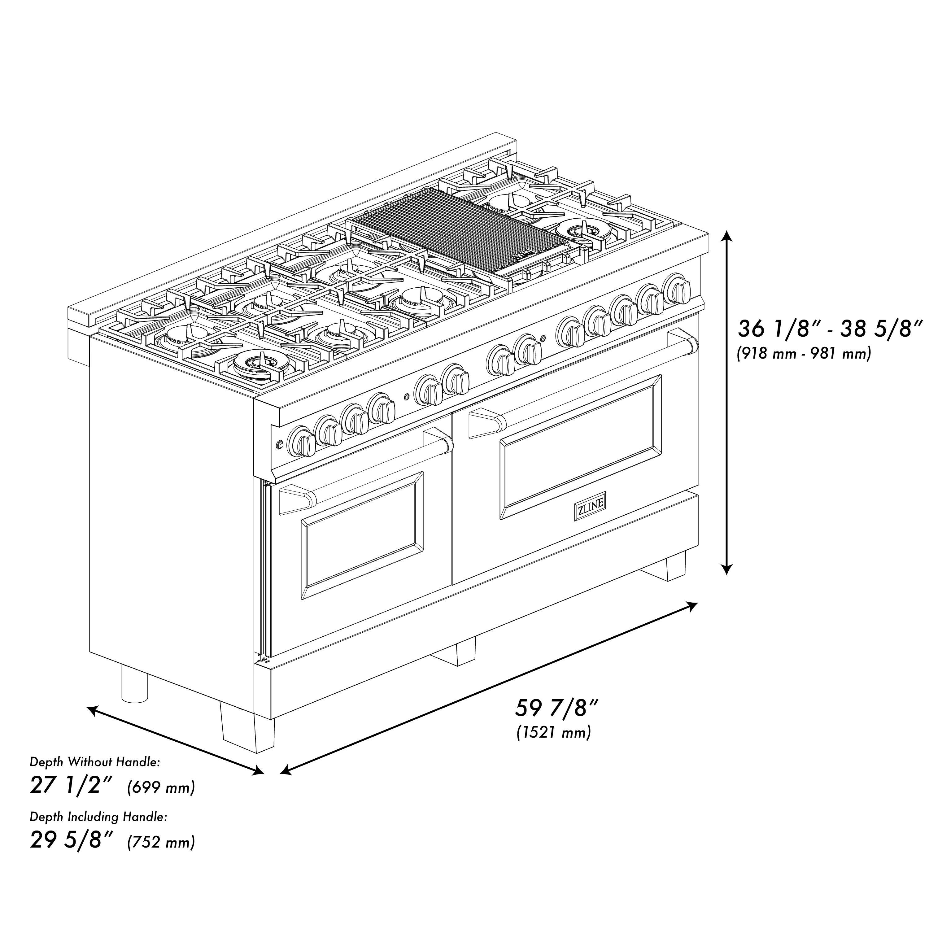 ZLINE Autograph Edition 60 in. 7.4 cu. ft. Legacy Dual Fuel Range with 9 Burner Gas Cooktop and 2 Electric Convection Ovens in Satin Stainless Steel with White Matte Doors and Polished Gold Accents (RASZ-WM-60-G) - Image 7
