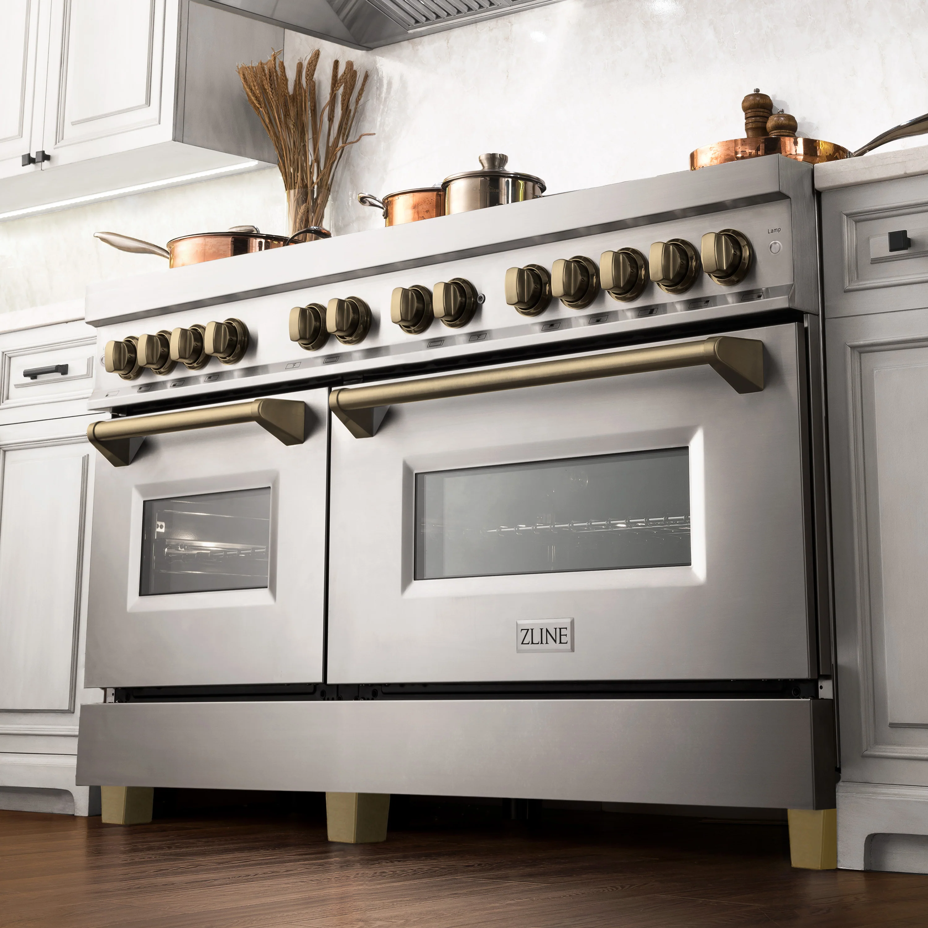 ZLINE Autograph Edition 60 in. 7.4 cu. ft. Legacy Dual Fuel Range with 9 Burner Gas Cooktop and 2 Electric Convection Ovens in Stainless Steel and Champagne Bronze Accents (RAZ-60-CB) - Image 2