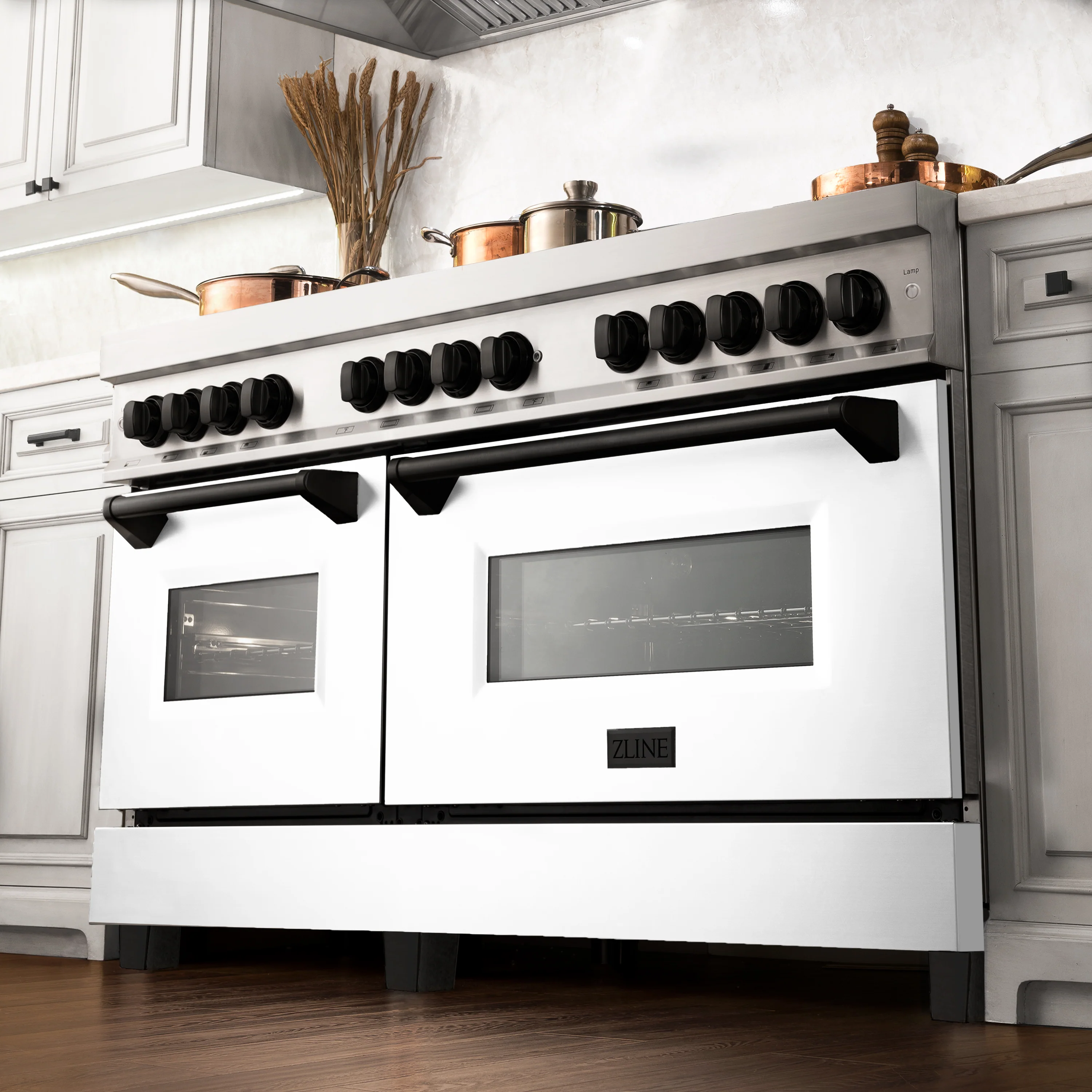 ZLINE Autograph Edition 60 in. 7.4 cu. ft. Legacy Dual Fuel Range with 9 Burner Gas Cooktop and 2 Electric Convection Ovens in Stainless Steel with White Matte Doors and Matte Black Accents (RAZ-WM-60-MB) - Image 33