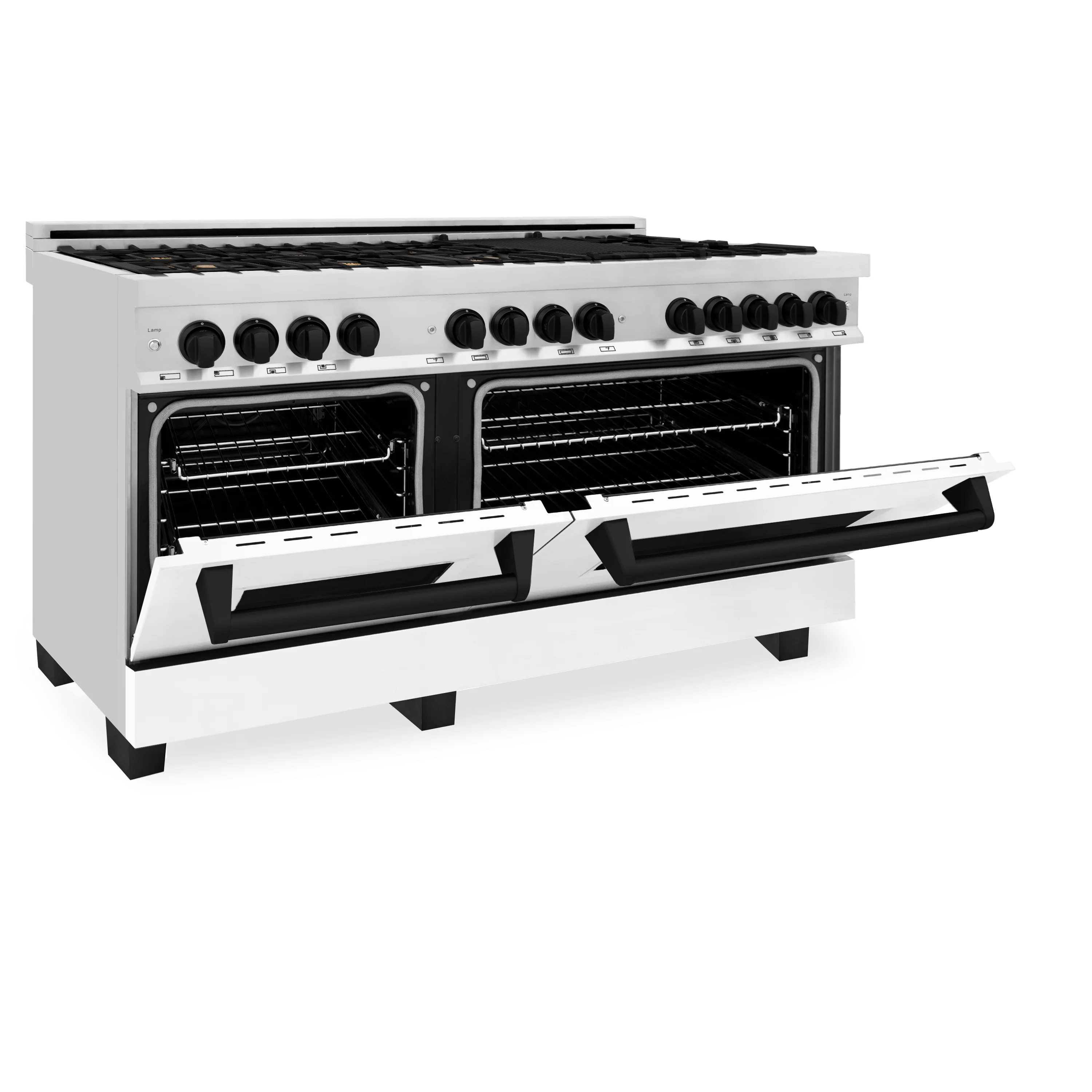 ZLINE Autograph Edition 60 in. 7.4 cu. ft. Legacy Dual Fuel Range with 9 Burner Gas Cooktop and 2 Electric Convection Ovens in Stainless Steel with White Matte Doors and Matte Black Accents (RAZ-WM-60-MB) - Image 6