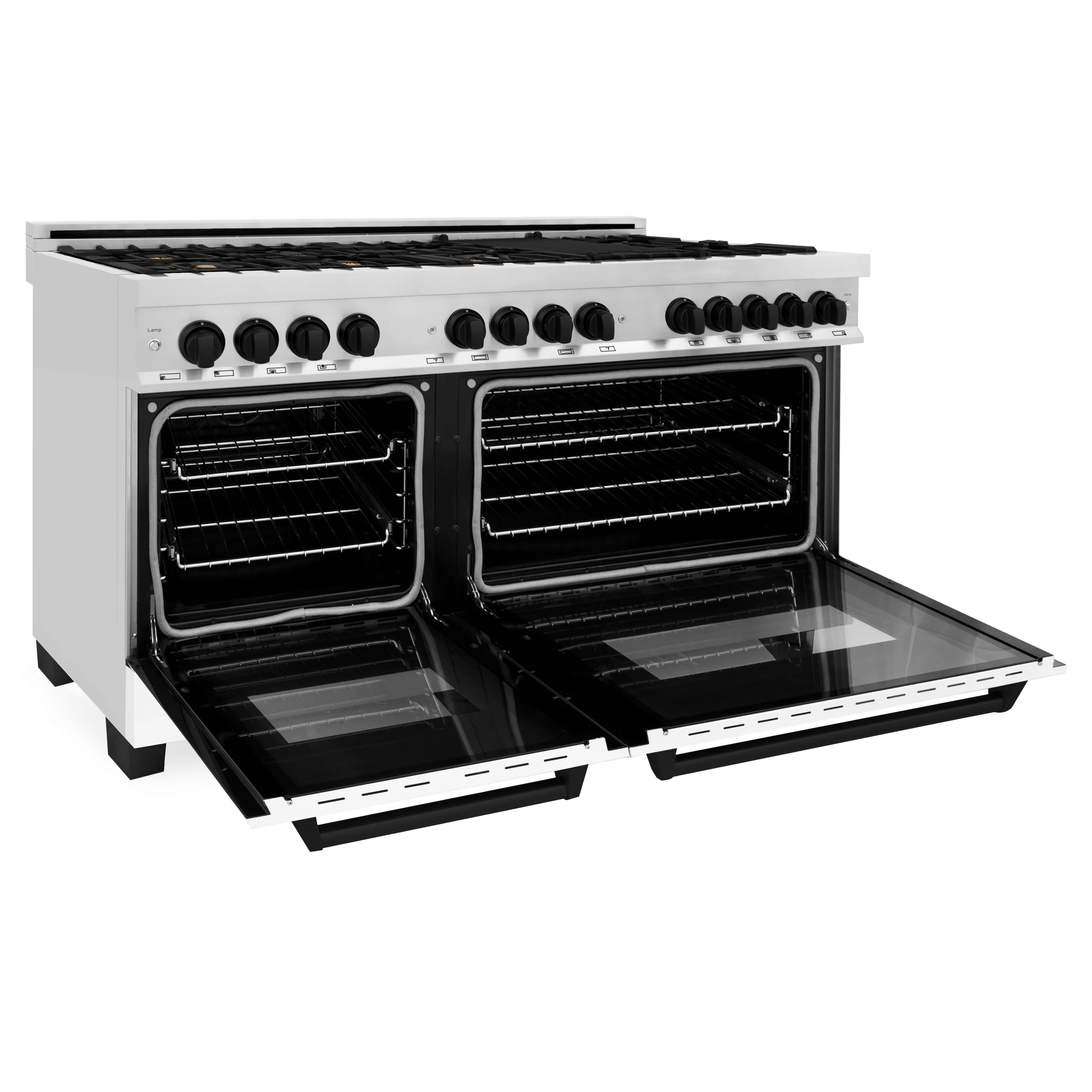 ZLINE Autograph Edition 60 in. 7.4 cu. ft. Legacy Dual Fuel Range with 9 Burner Gas Cooktop and 2 Electric Convection Ovens in Stainless Steel with White Matte Doors and Matte Black Accents (RAZ-WM-60-MB) - Image 8