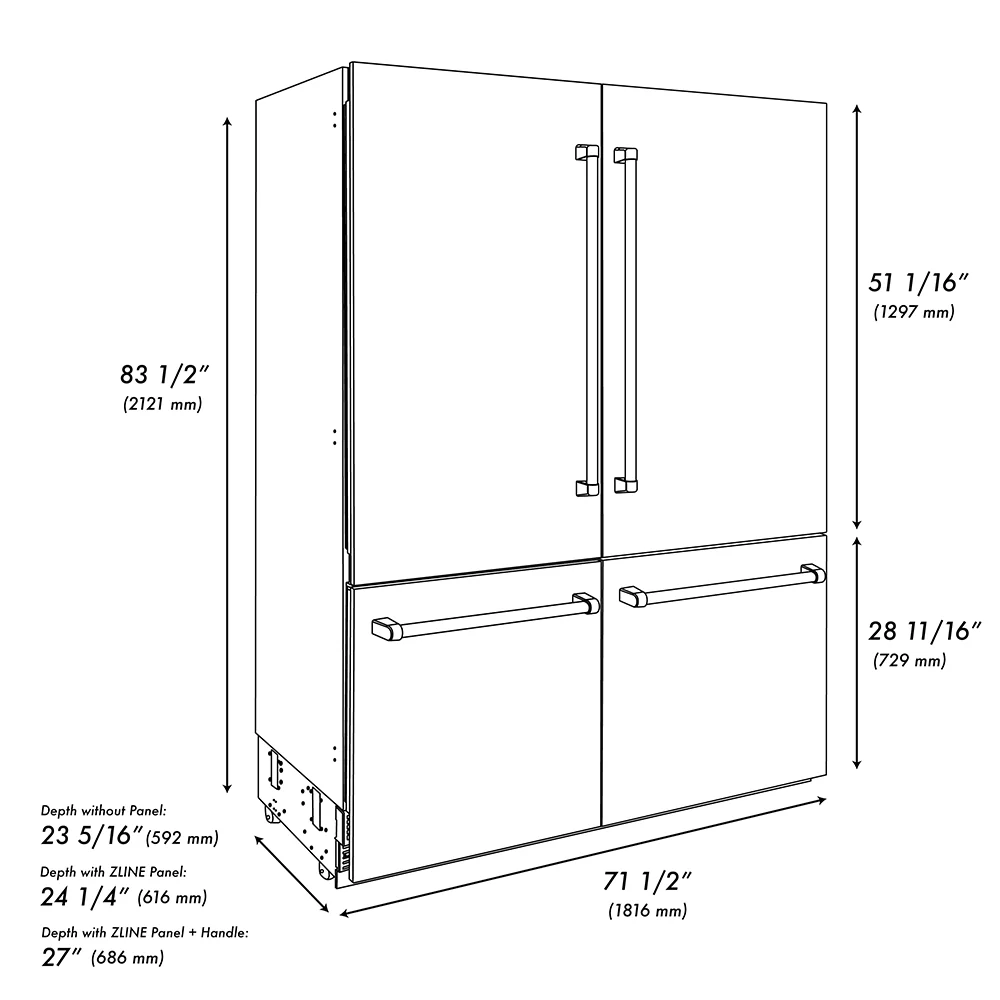 ZLINE Autograph Edition 72 in. 39.6 cu. ft. French Door Built-In Bottom Freezer Refrigerator with Water Dispensers and Ice Makers in Black Stainless Steel with Graphite Gray Interior and Champagne Bronze Helix Handles (GRBITZ-BS72-KCB) - Image 14