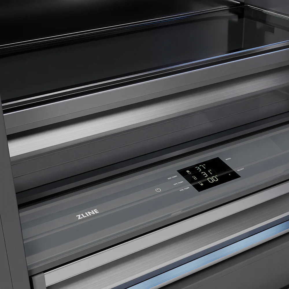 ZLINE Autograph Edition 72 in. 39.6 cu. ft. French Door Built-In Bottom Freezer Refrigerator with Water Dispensers and Ice Makers in Black Stainless Steel with Graphite Gray Interior and Champagne Bronze Helix Handles (GRBITZ-BS72-KCB) - Image 4