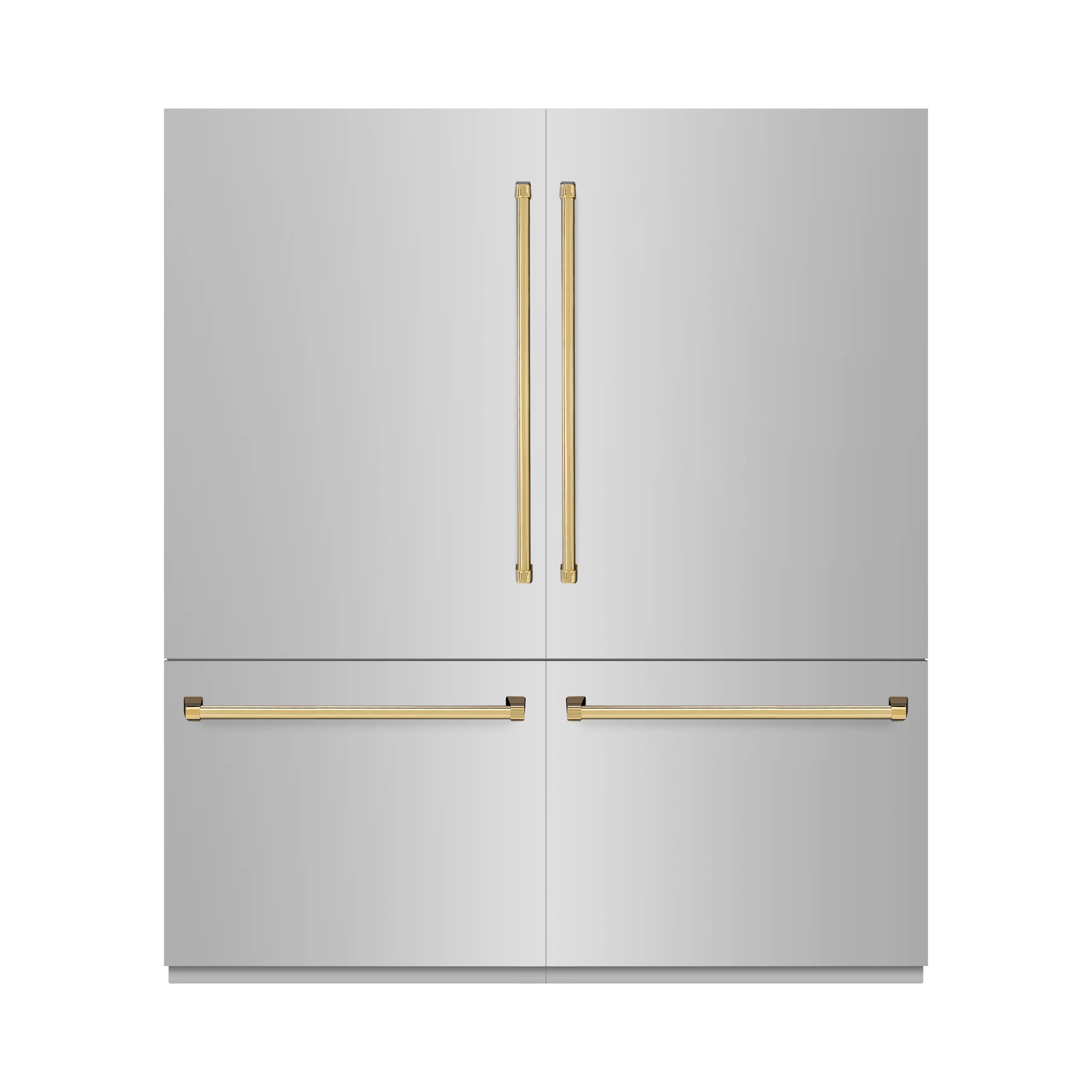ZLINE Autograph Edition 72 in. 39.6 cu. ft. French Door Built-In Bottom Freezer Refrigerator with Water Dispensers and Ice Makers in Stainless Steel with Graphite Gray Interior and Polished Gold Accents (GRBITZ-304-72G) - Image 2