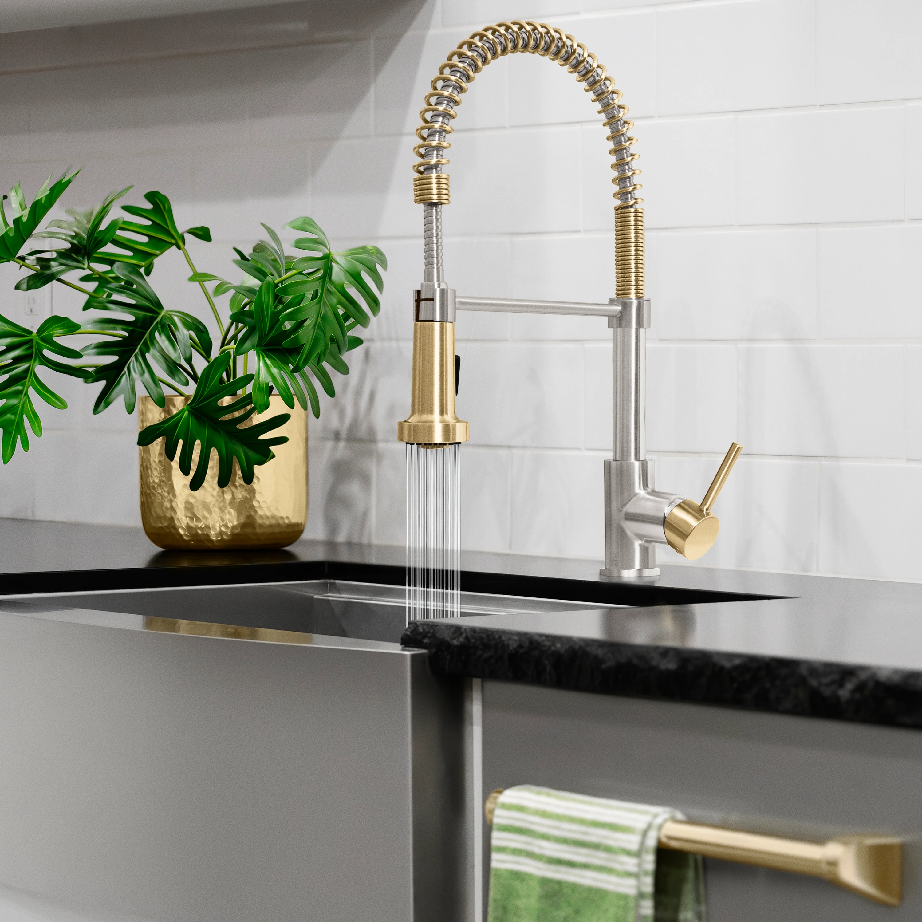 ZLINE Autograph Edition Apollo Pull Down Spring Single Handle Kitchen Faucet in Brushed Nickel and Champagne Bronze (APL-KF-ZBNCB) - Image 10