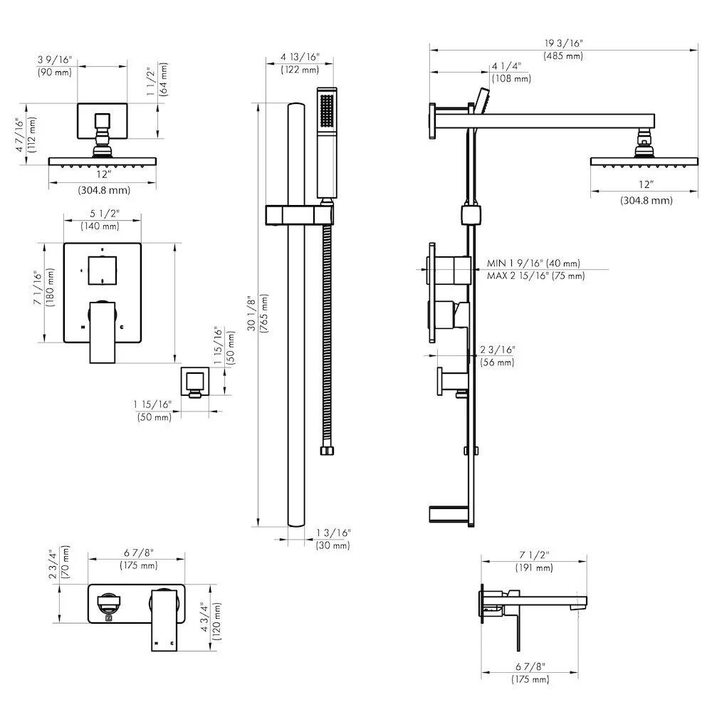 ZLINE Bliss Rainfall Shower System with 12 in. Oversized Shower Head in Brushed Nickel (BLS-SHS12-BN) - Image 6