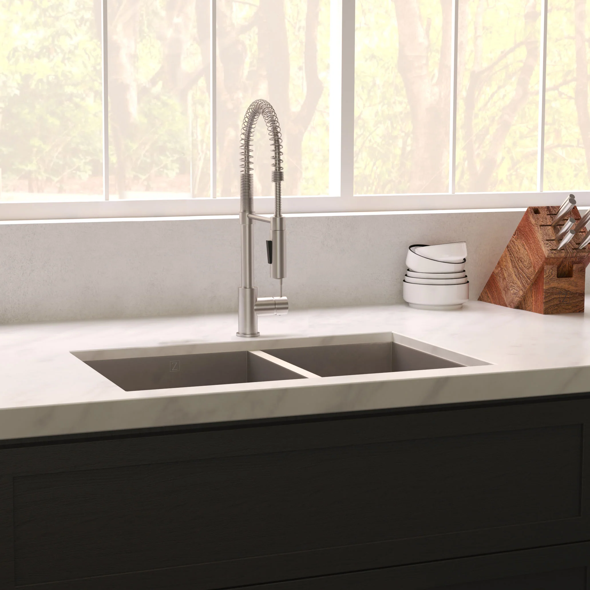 ZLINE 33 in. Chamonix Undermount Double Bowl Satin Stainless Steel Kitchen Sink with Bottom Grid (SR60D-33S) - Image 2