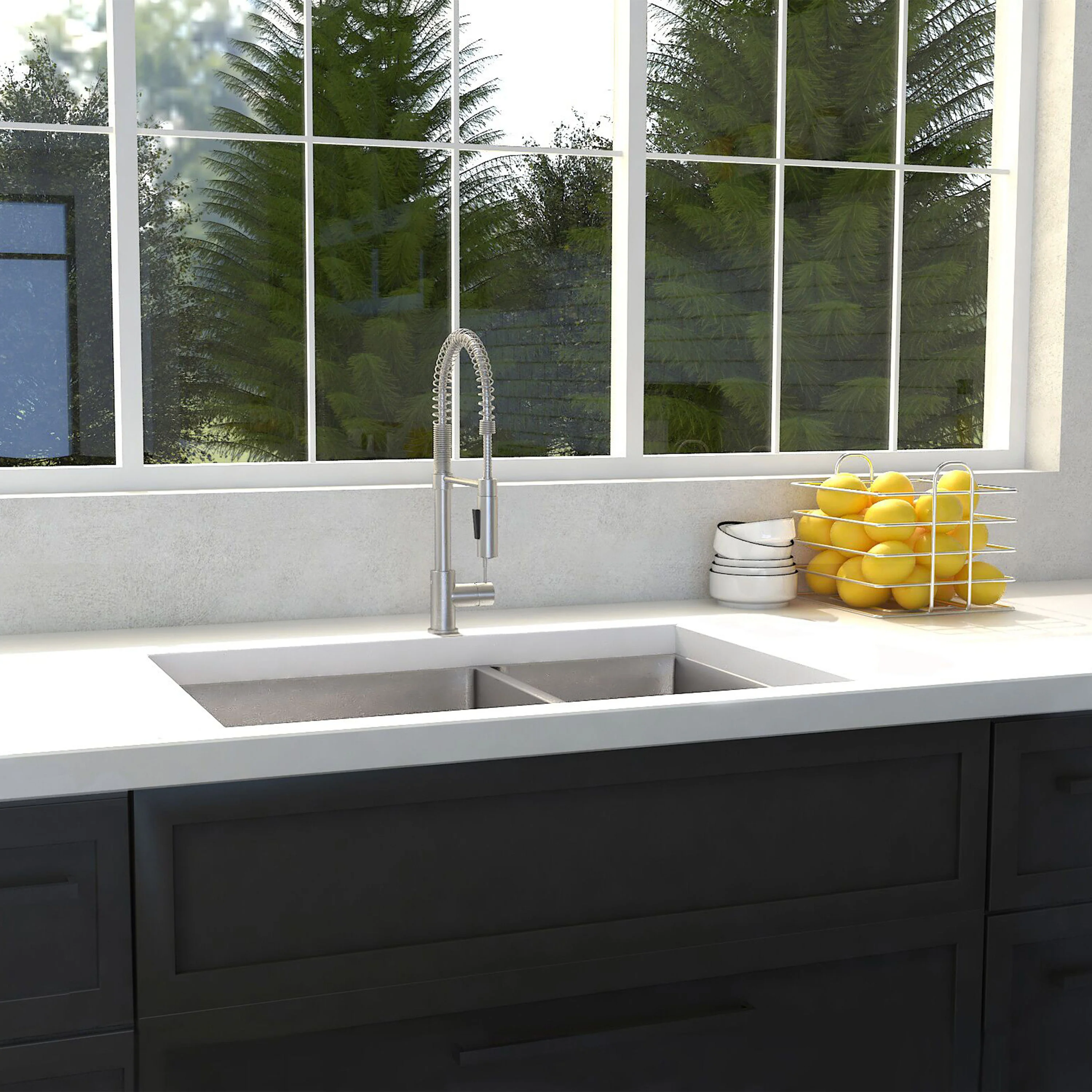 ZLINE 33 in. Chamonix Undermount Double Bowl Stainless Steel Kitchen Sink with Bottom Grid (SR60D-33) - Image 2