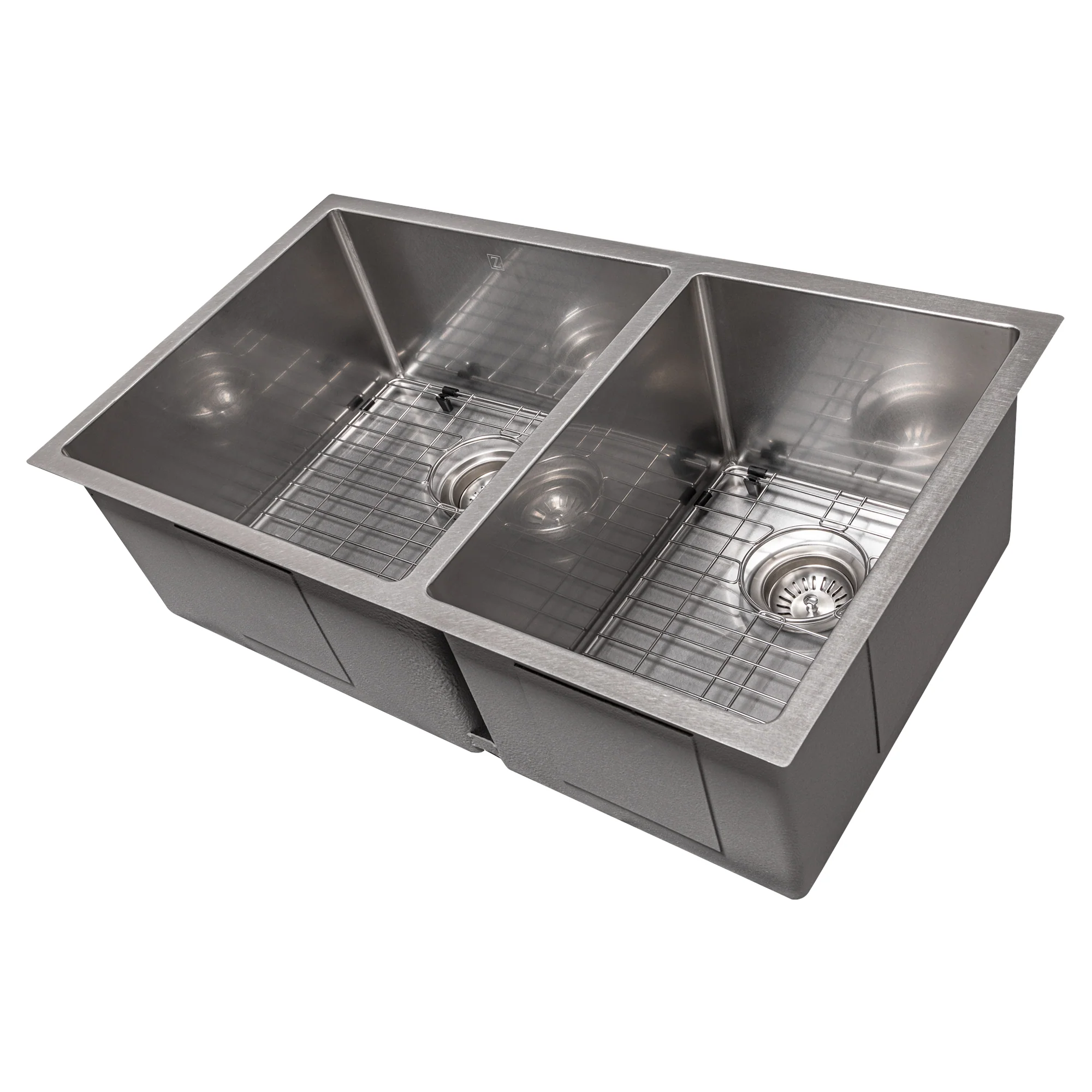 ZLINE 36 in. Chamonix Undermount Double Bowl Stainless Steel Kitchen Sink with Bottom Grid (SR60D-36)