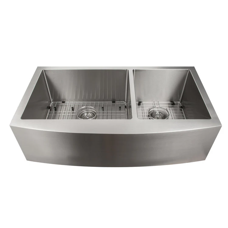 ZLINE 36 in. Courchevel Farmhouse Apron Mount Double Bowl Stainless Steel Kitchen Sink with Bottom Grid (SA60D-36) - Image 2