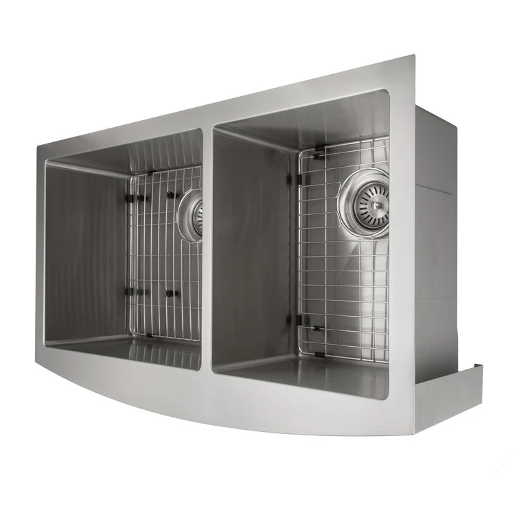ZLINE 36 in. Courchevel Farmhouse Apron Mount Double Bowl Stainless Steel Kitchen Sink with Bottom Grid (SA60D-36) - Image 4