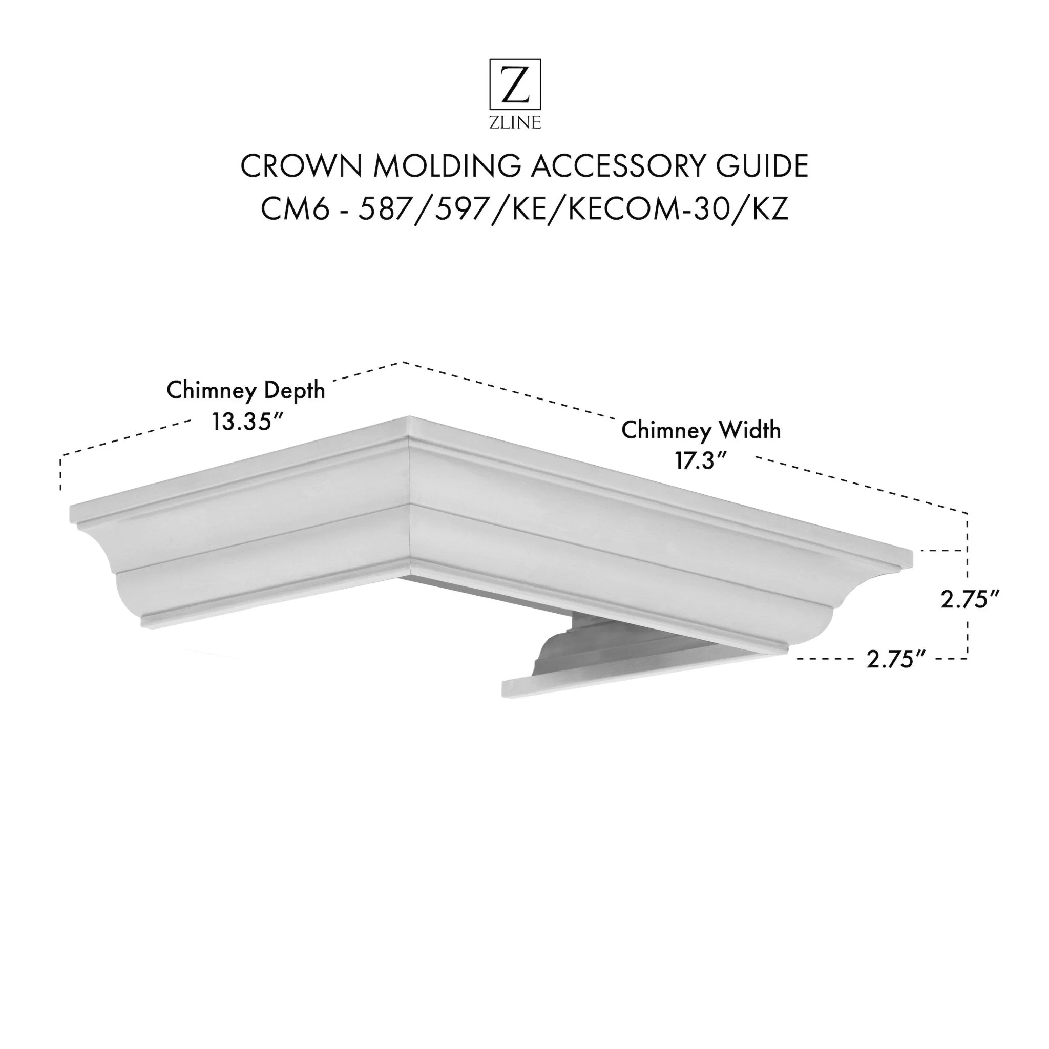 ZLINE Crown Molding Profile 6 for Wall Mount Range Hood (CM6-587/597/KE/KECOM-30/KZ) - Image 9