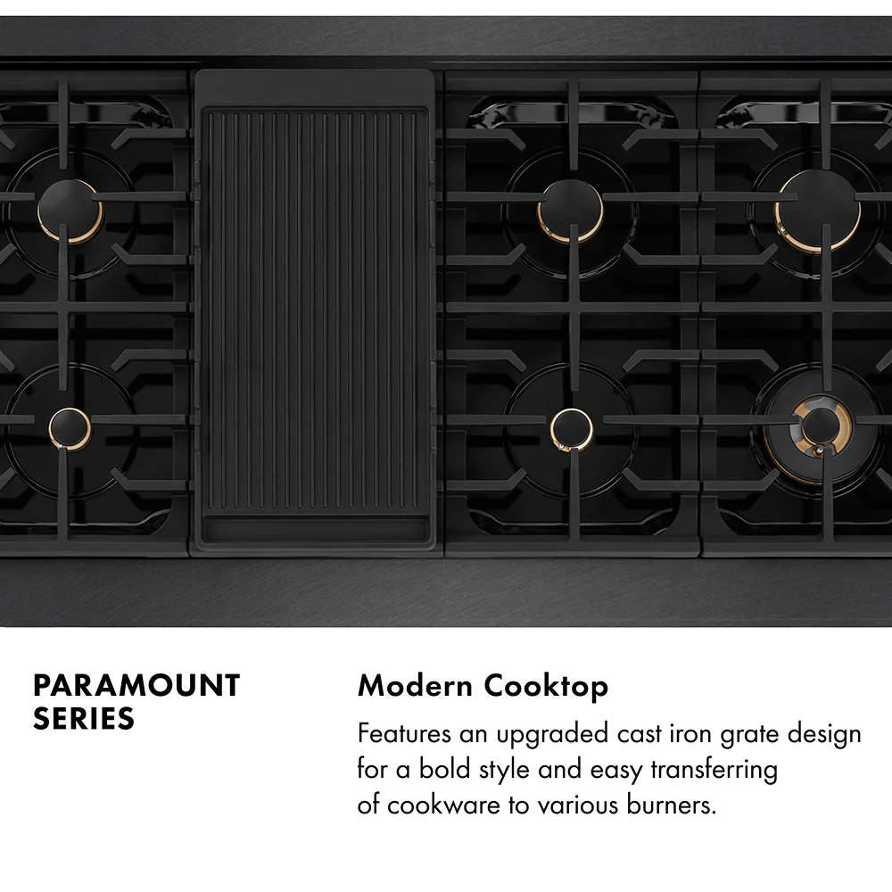 ZLINE Designer Collection 48 in. 6.7 cu. ft. Paramount Double Oven Gas Range with 8 Burner Cooktop in Black Satin Stainless Steel with Matte Black and Champagne Bronze Accents (SGRBSZ-48-MBCB) - Image 14