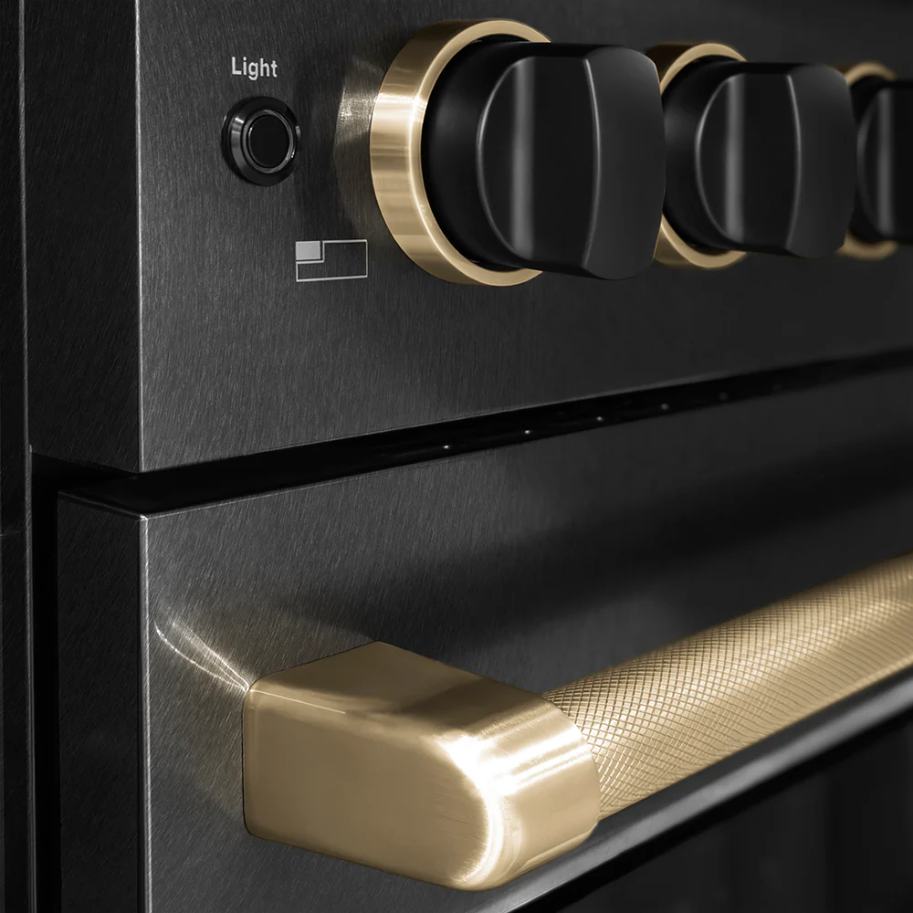 ZLINE Designer Collection 36 in. 5.2 cu. ft. Paramount Gas Range with 6 Burner Cooktop and Convection Gas Oven in Black Satin Stainless Steel with Matte Black and Champagne Bronze Accents, Open Box-Great Condition - Image 7