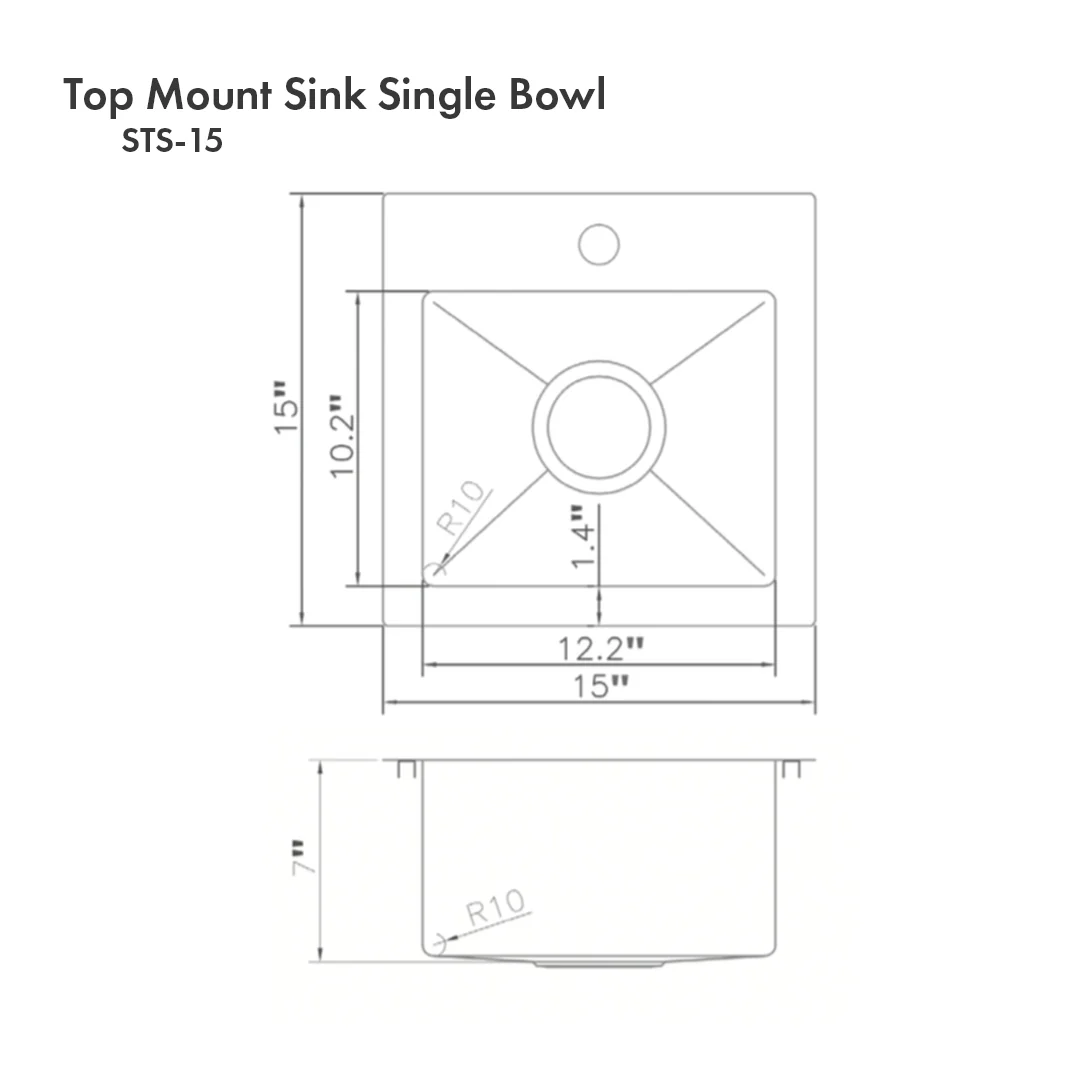 ZLINE 15 in. Donner Topmount Single Bowl Bar Kitchen Sink in Stainless Steel (STS-15) - Image 12