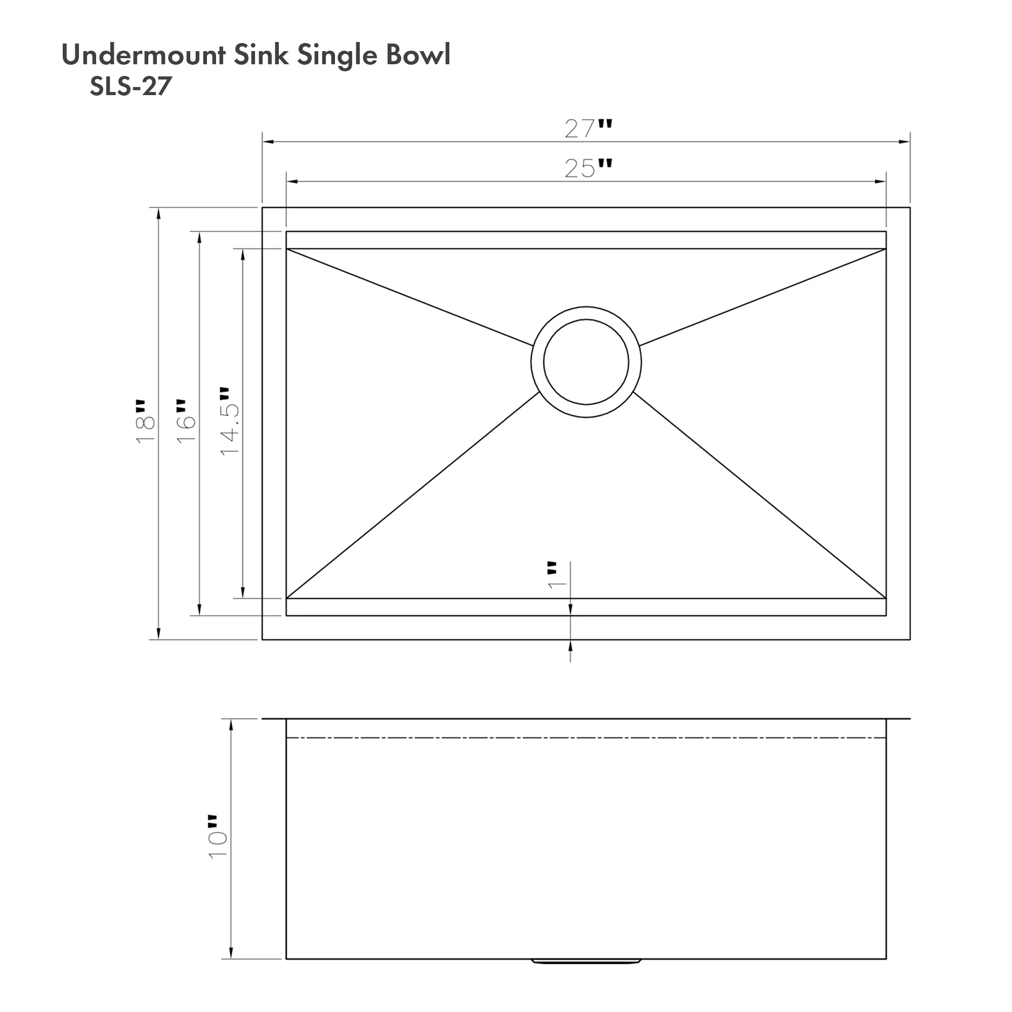 ZLINE 27 in. Garmisch Undermount Single Bowl Stainless Steel Kitchen Sink with Bottom Grid and Accessories (SLS-27) - Image 4