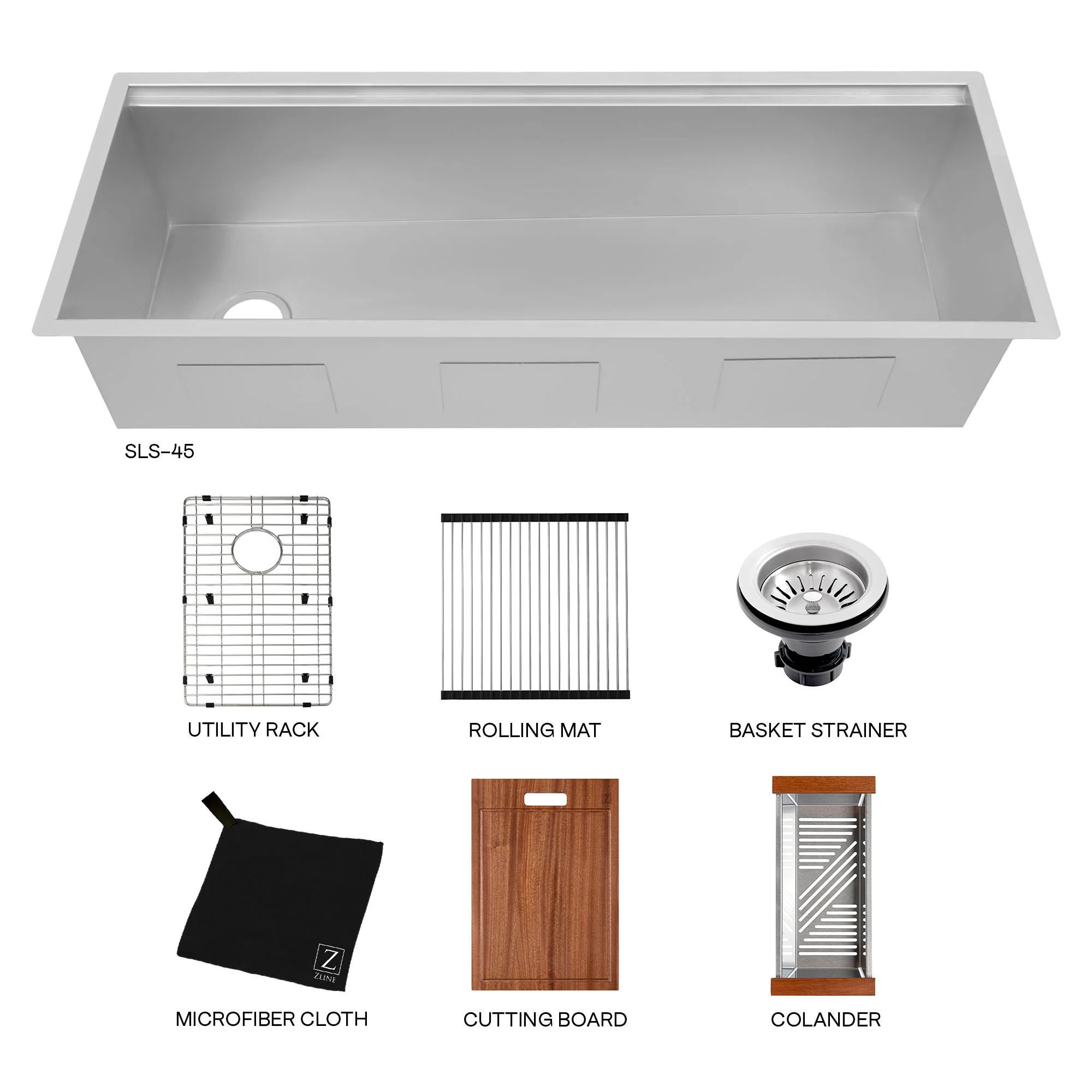 ZLINE 45 in. Garmisch Undermount Single Bowl Stainless Steel Kitchen Sink with Bottom Grid and Accessories (SLS-45) - Image 12