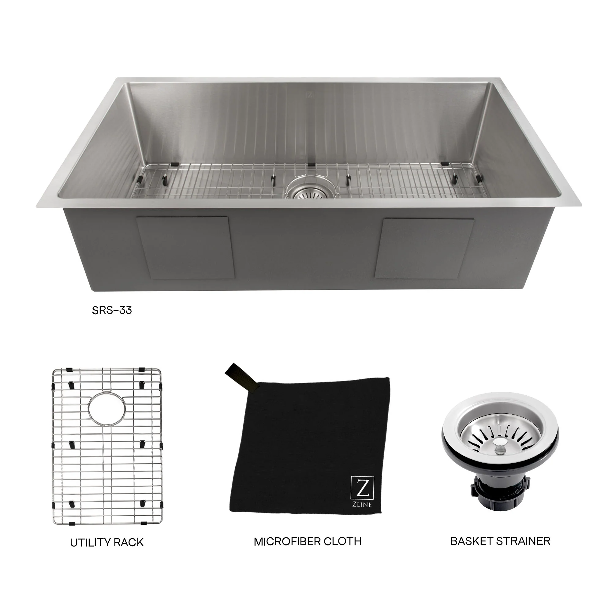 ZLINE 33 in. Meribel Undermount Single Bowl Stainless Steel Kitchen Sink with Bottom Grid (SRS-33) - Image 10