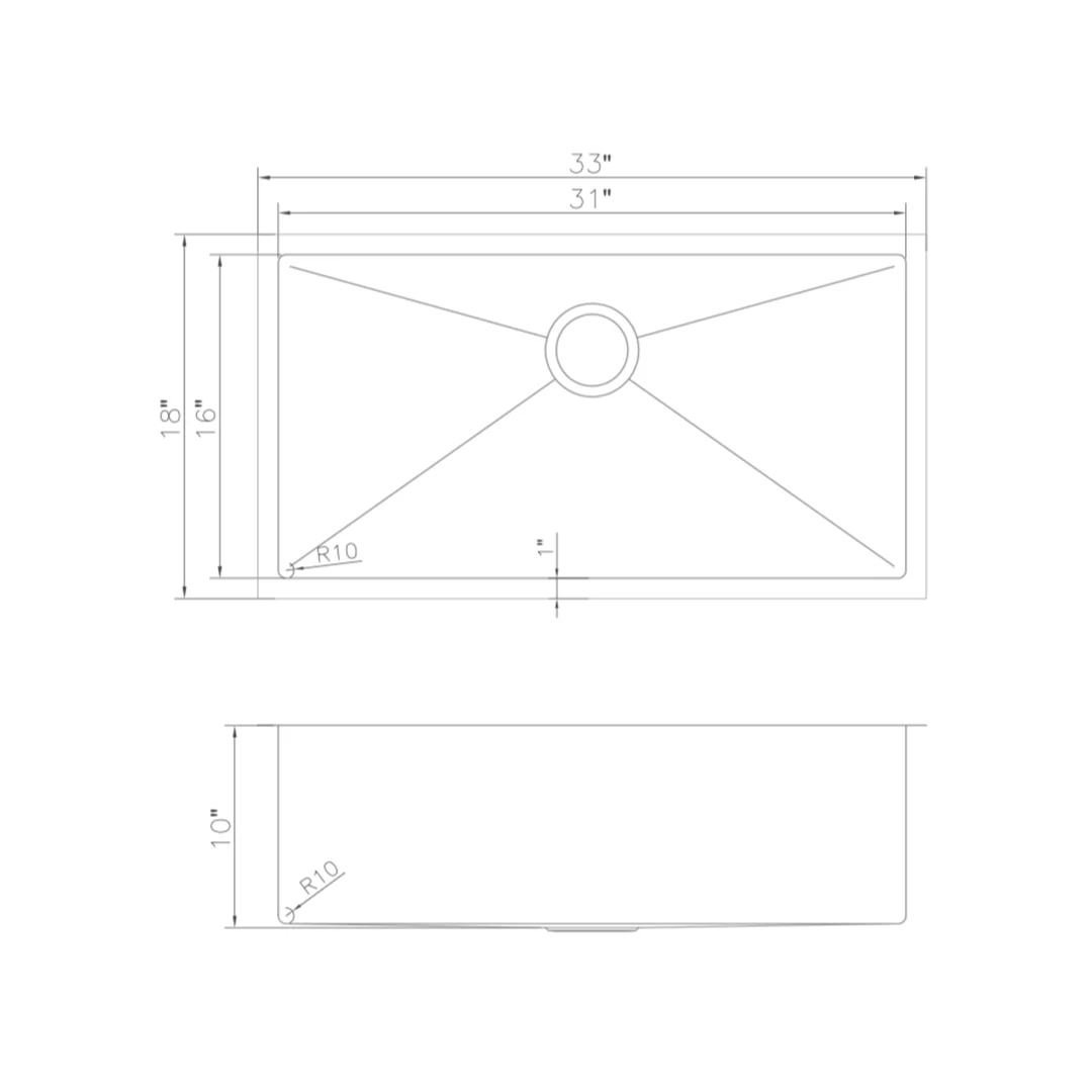 ZLINE 33 in. Meribel Undermount Single Bowl Stainless Steel Kitchen Sink with Bottom Grid (SRS-33) - Image 12