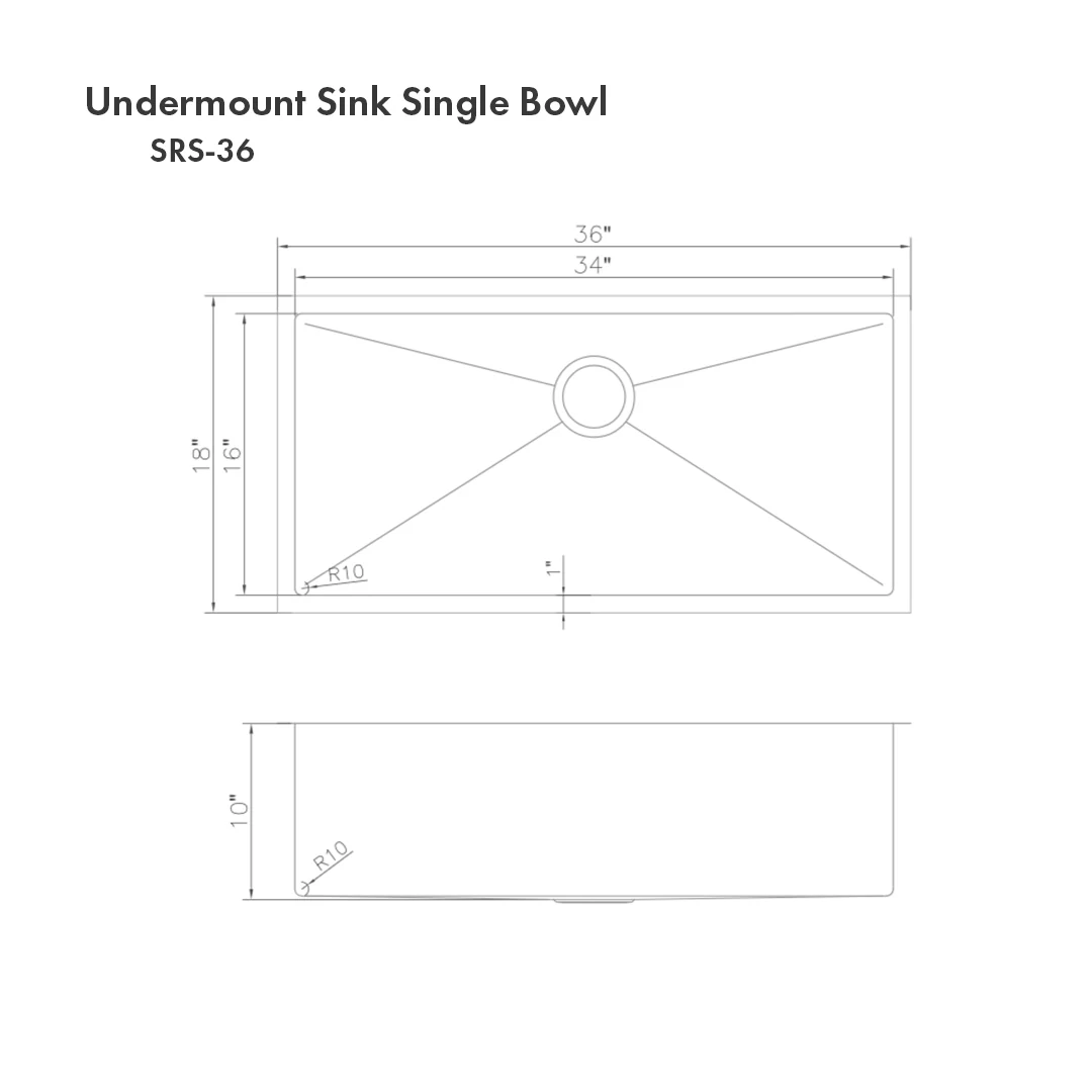 ZLINE 36 in. Meribel Undermount Single Bowl Stainless Steel Kitchen Sink with Bottom Grid (SRS-36) - Image 10