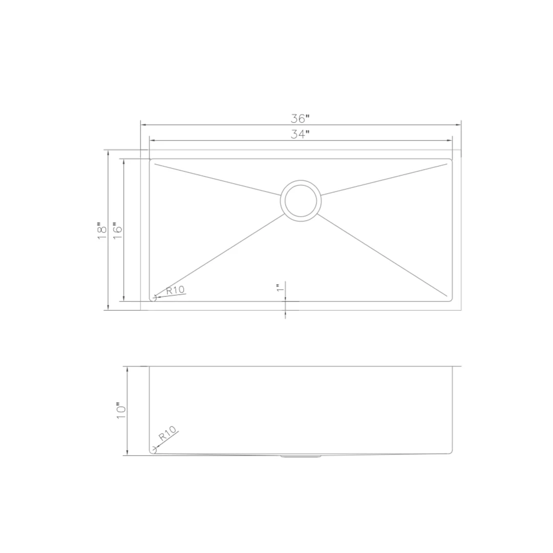 ZLINE 36 in. Meribel Undermount Single Bowl Stainless Steel Kitchen Sink with Bottom Grid (SRS-36) - Image 11