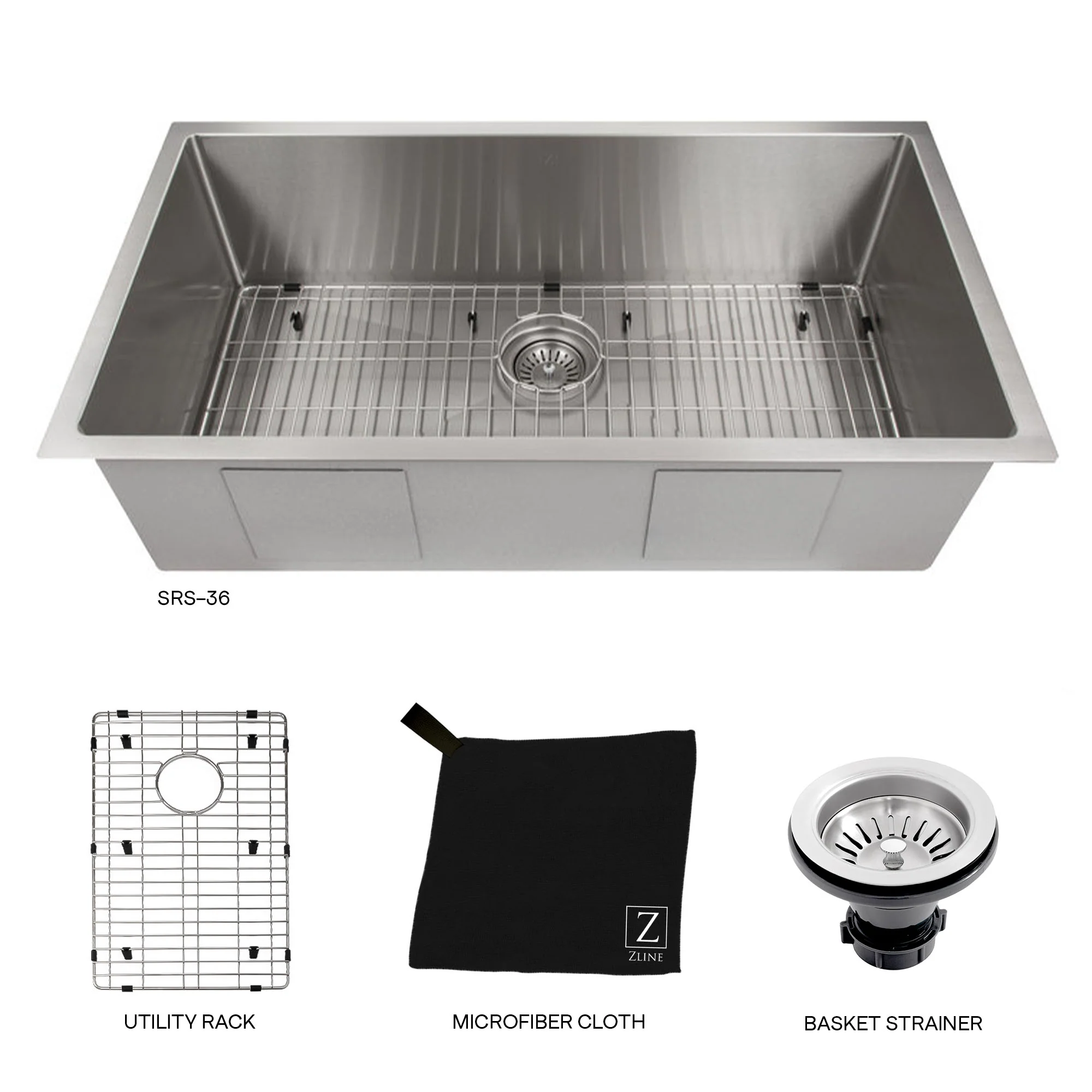 ZLINE 36 in. Meribel Undermount Single Bowl Stainless Steel Kitchen Sink with Bottom Grid (SRS-36) - Image 7