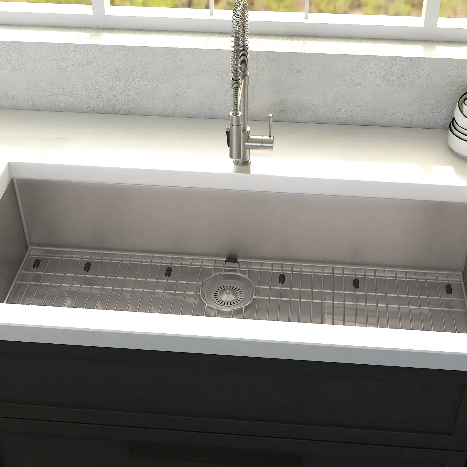 ZLINE 36 in. Meribel Undermount Single Bowl Stainless Steel Kitchen Sink with Bottom Grid (SRS-36) - Image 9