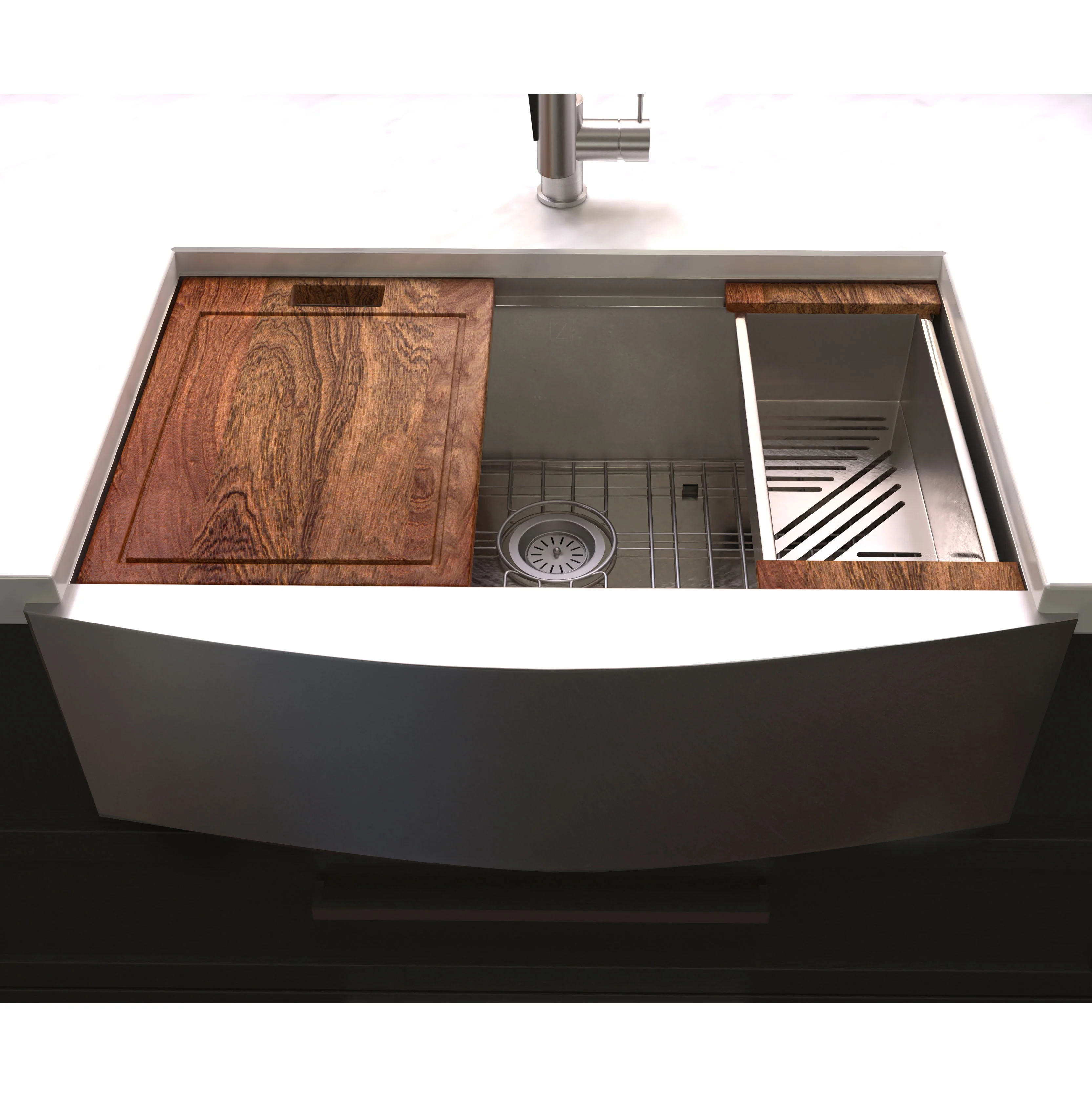 ZLINE 33 in. Moritz Farmhouse Apron Mount Single Bowl Stainless Steel Kitchen Sink with Bottom Grid and Accessories (SLSAP-33) - Image 2