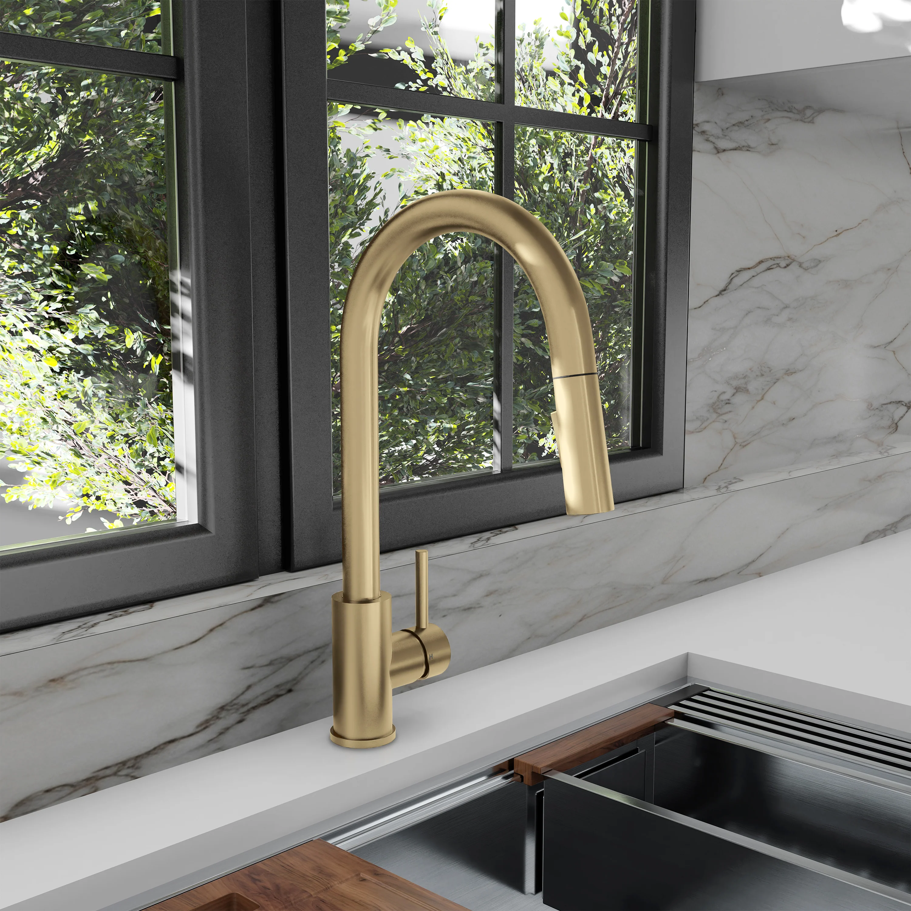 ZLINE Palisades Pull Down Single Handle Kitchen Faucet in Champagne Bronze (RBCN1-KF-CB) - Image 8