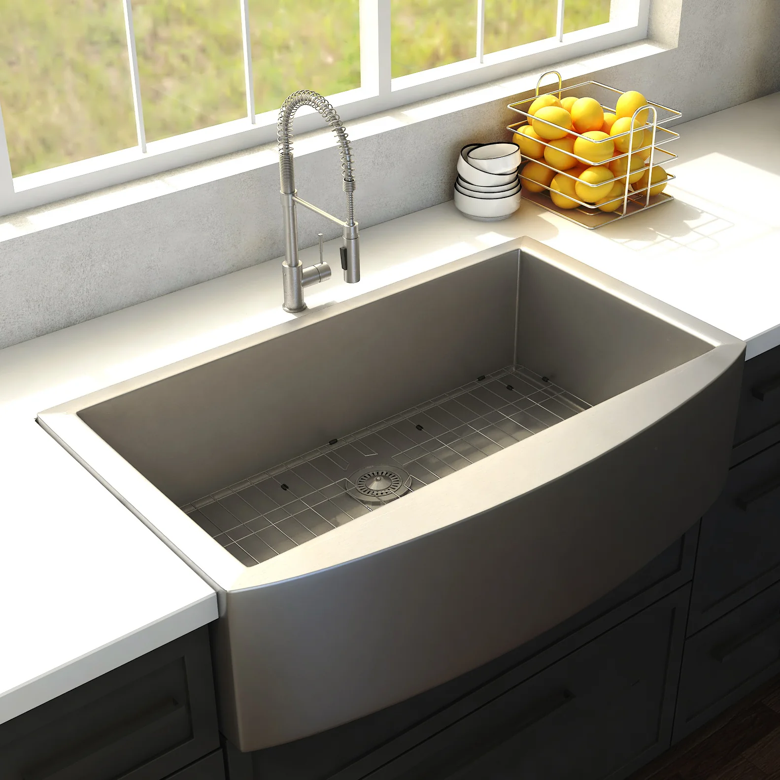ZLINE 33 in. Vail Farmhouse Apron Mount Single Bowl Stainless Steel Kitchen Sink with Bottom Grid (SAS-33) - Image 10