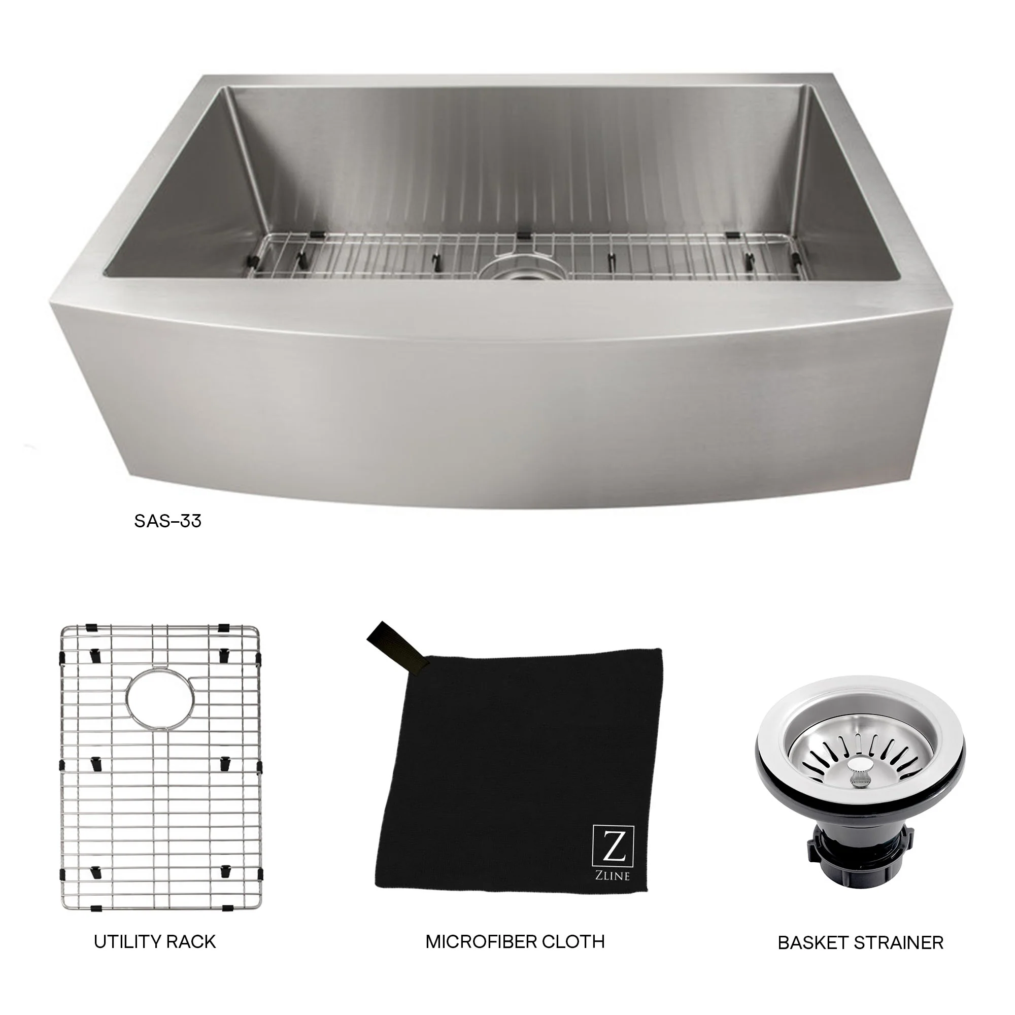 ZLINE 33 in. Vail Farmhouse Apron Mount Single Bowl Stainless Steel Kitchen Sink with Bottom Grid (SAS-33) - Image 11